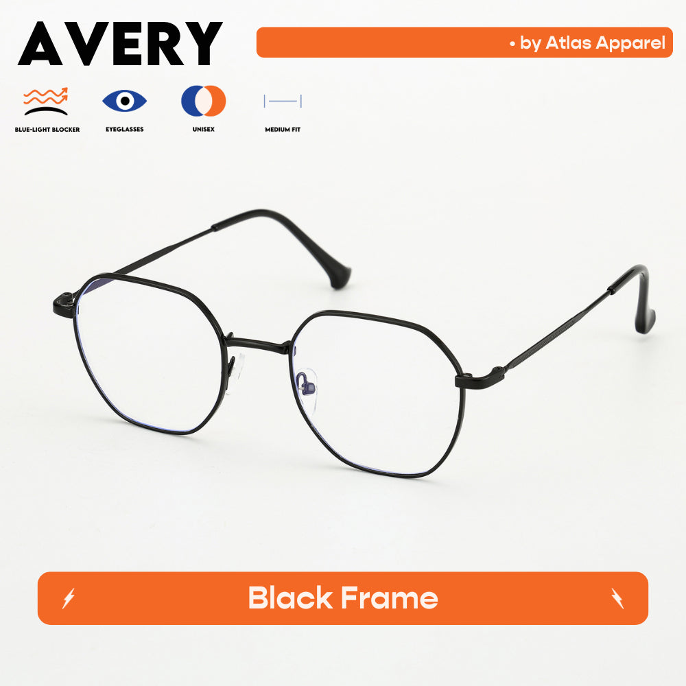 AVERY Unisex Anti-Radiation Blue Light Blocker Round Framed Eyeglasses (Size 47) by Atlas Apparel