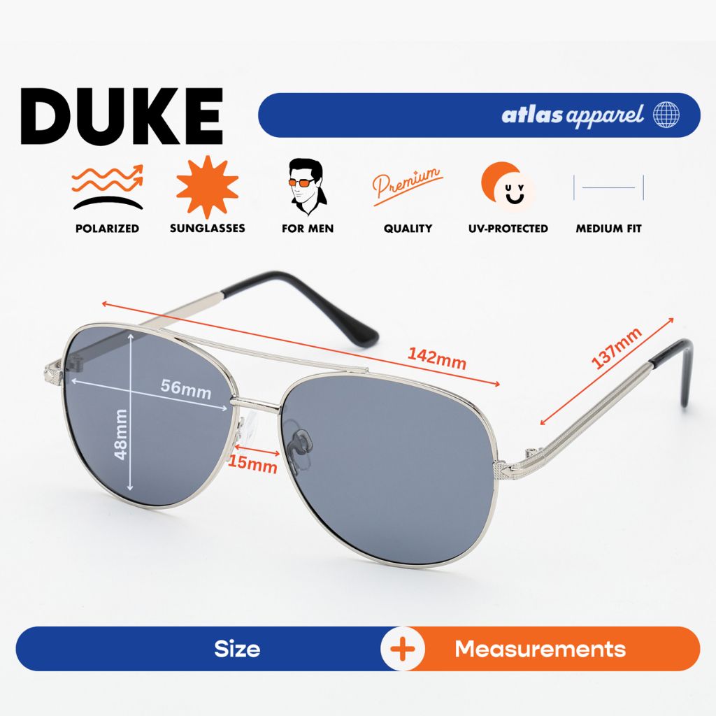 Atlas Apparel DUKE Polarized Sunglasses for Men (Size 56) - UV Protection, Polarized