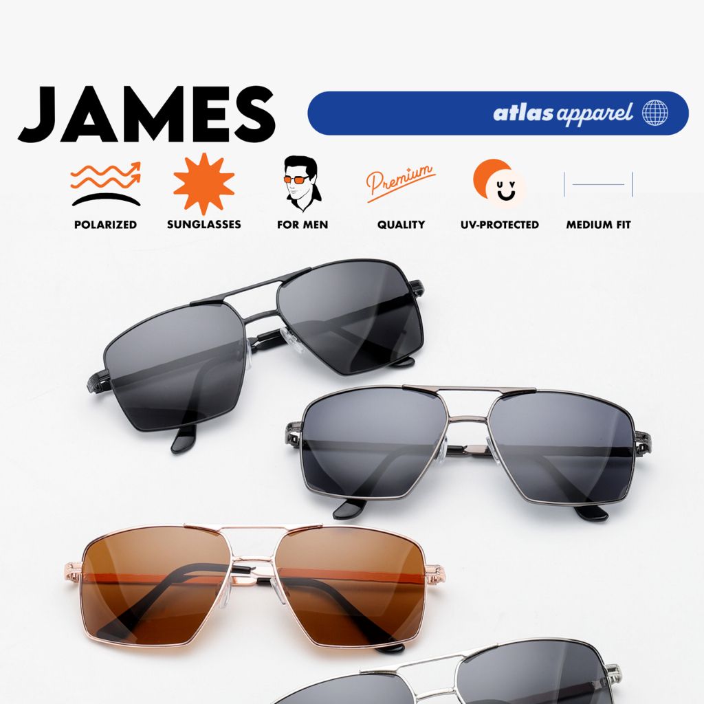 Atlas Apparel JAMES Polarized Sunglasses for Men (Size 54) - UV Protection, Polarized