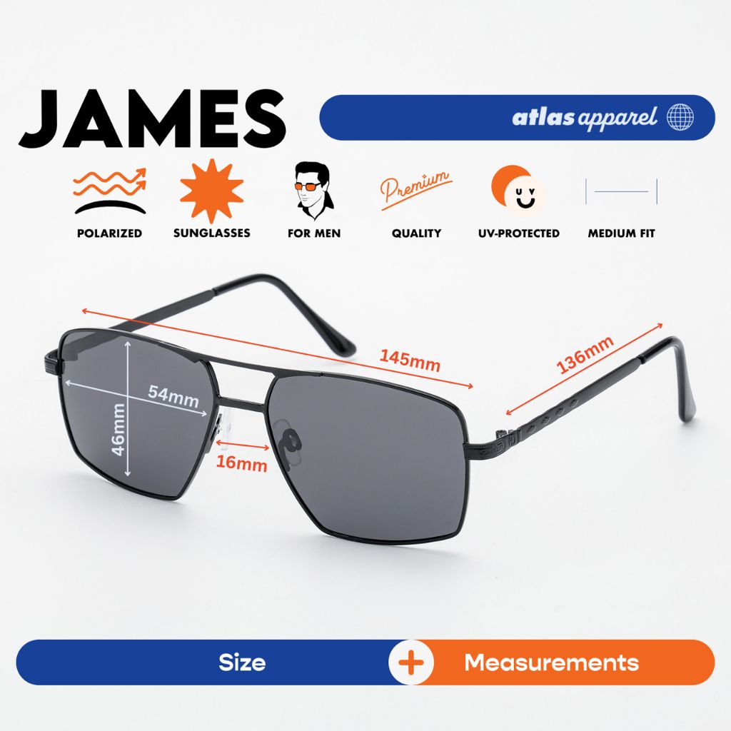 Atlas Apparel JAMES Polarized Sunglasses for Men (Size 54) - UV Protection, Polarized