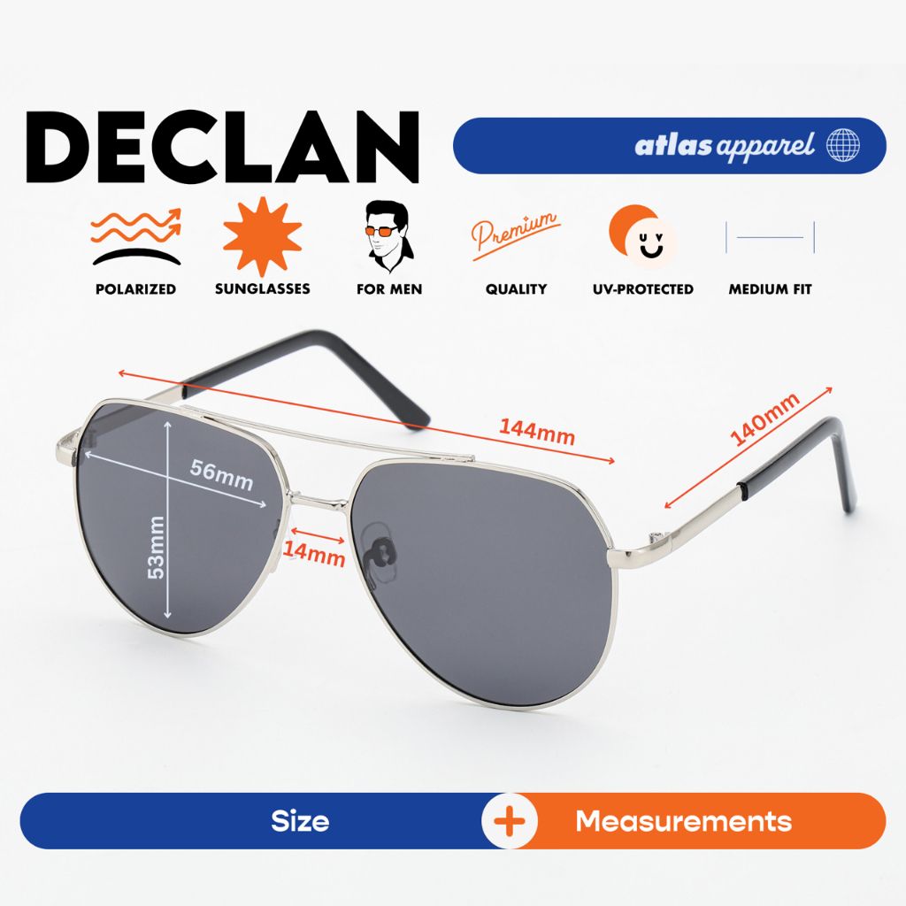 Atlas Apparel DECLAN Polarized Sunglasses for Men (Size 56) - UV Protection, Polarized