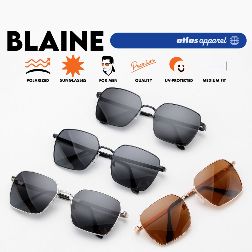 Atlas Apparel BLAINE Polarized Sunglasses for Men (Size 56) - UV Protection, Polarized