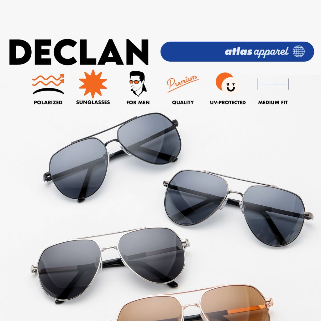 Atlas Apparel DECLAN Polarized Sunglasses for Men (Size 56) - UV Protection, Polarized