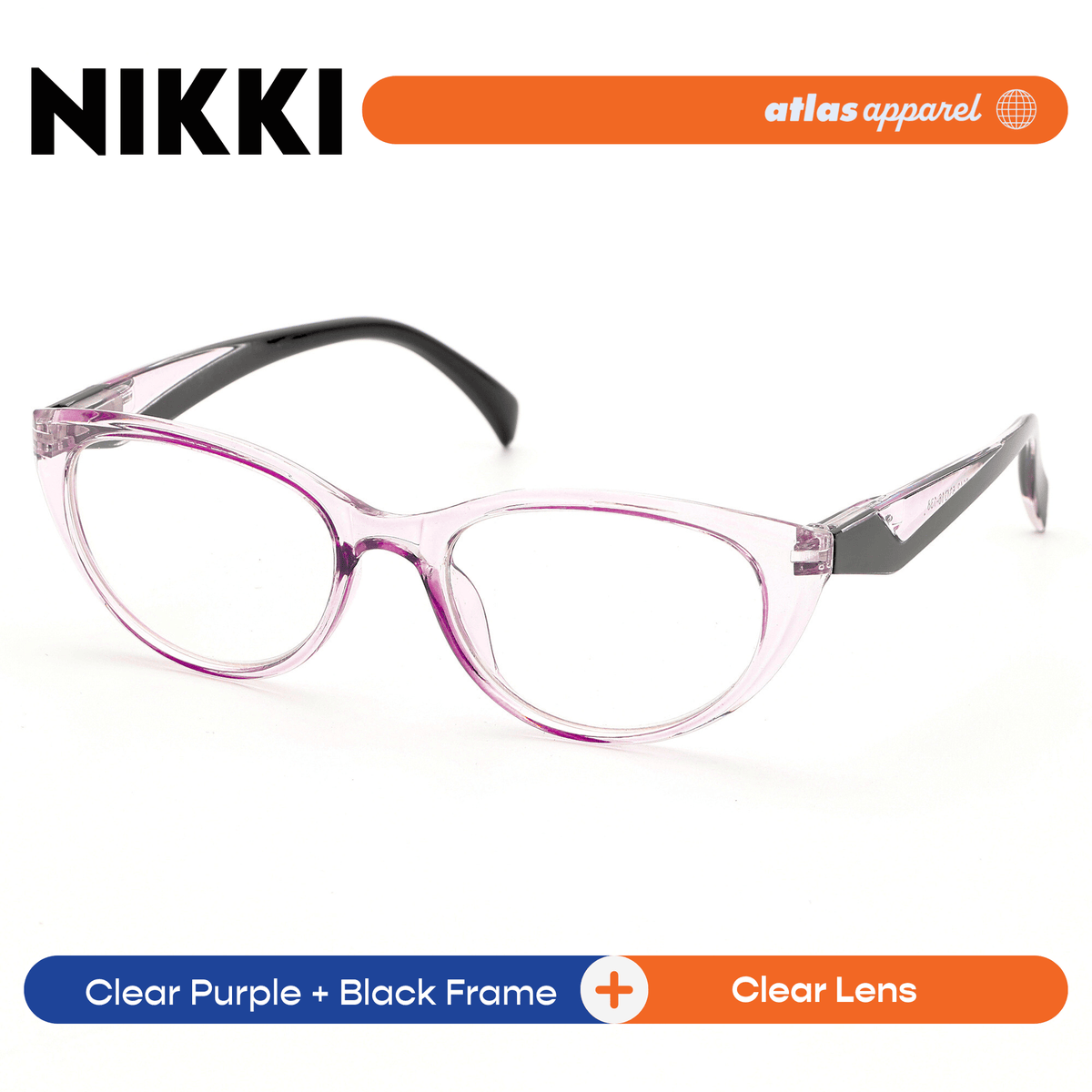 Atlas Apparel NIKKI Reading Glasses for Women, Graded Lenses (Size 47) - Spring Hinge Cat Eye Frame