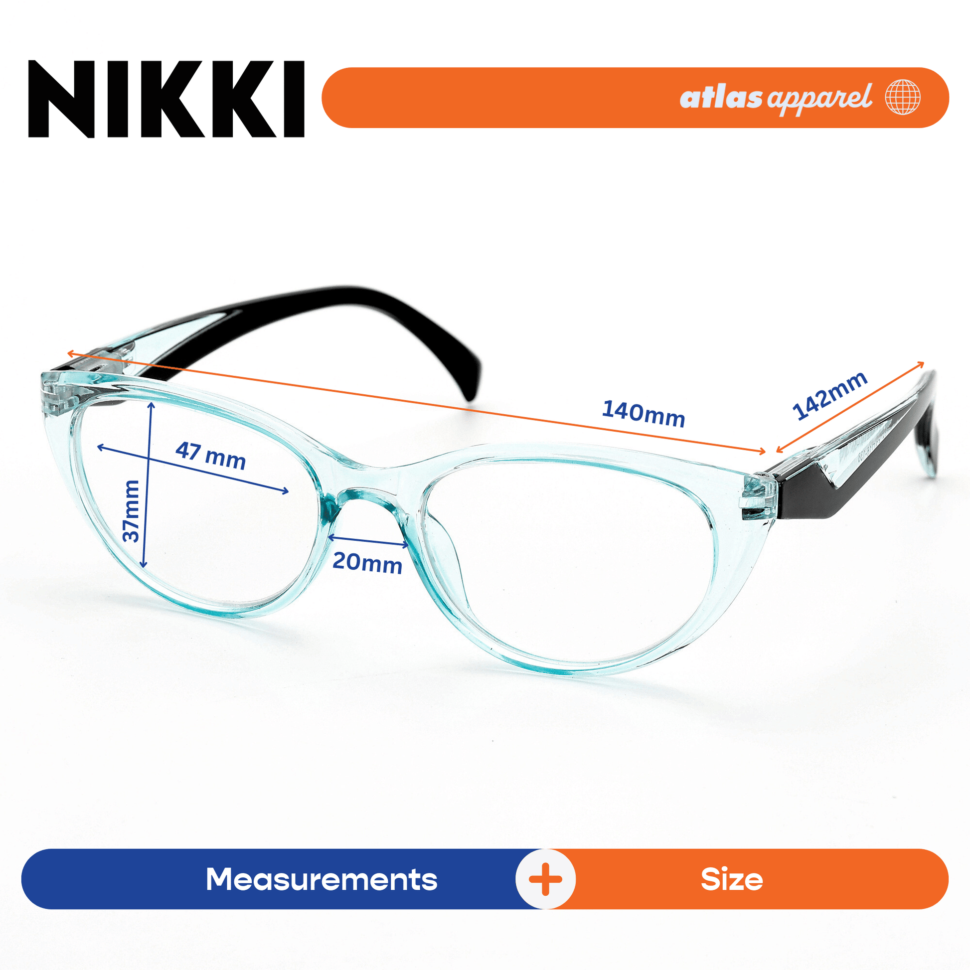 Atlas Apparel NIKKI Reading Glasses for Women, Graded Lenses (Size 47) - Spring Hinge Cat Eye Frame