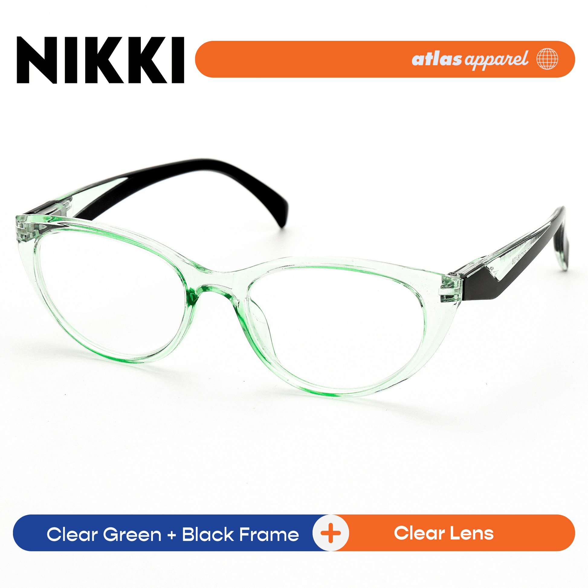 Atlas Apparel NIKKI Reading Glasses for Women, Graded Lenses (Size 47) - Spring Hinge Cat Eye Frame