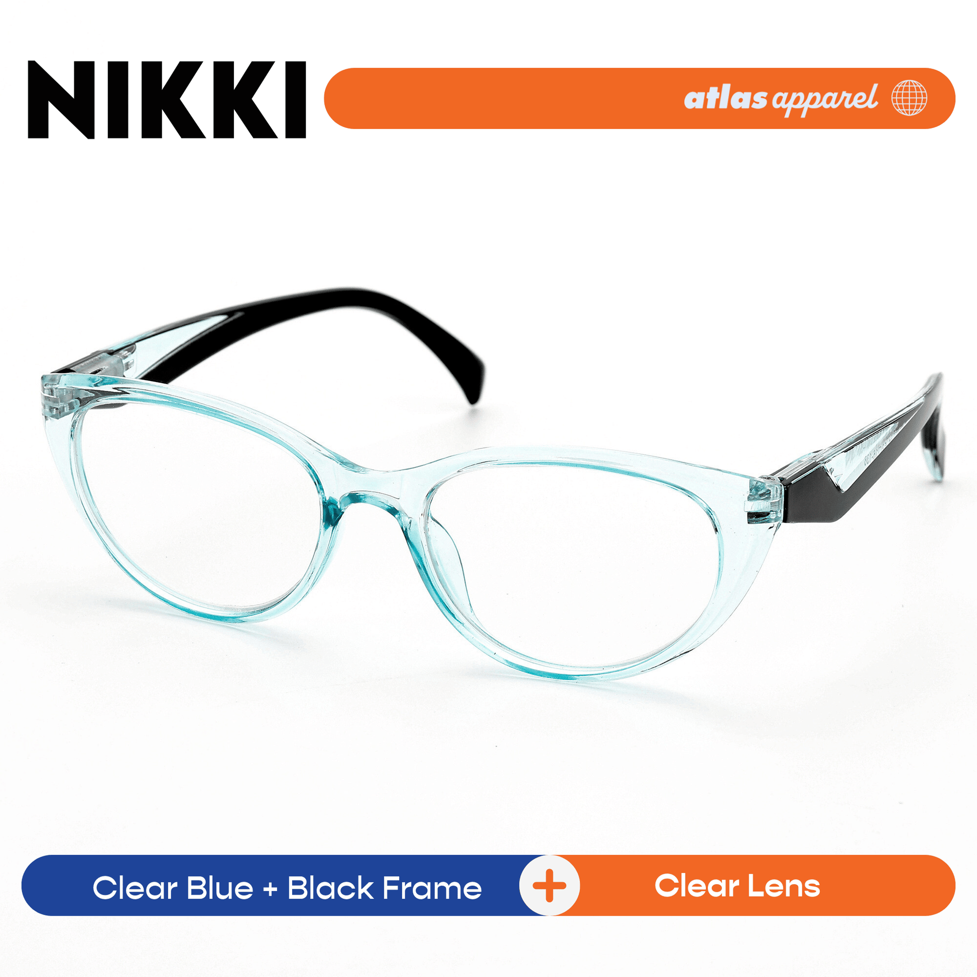 Atlas Apparel NIKKI Reading Glasses for Women, Graded Lenses (Size 47) - Spring Hinge Cat Eye Frame