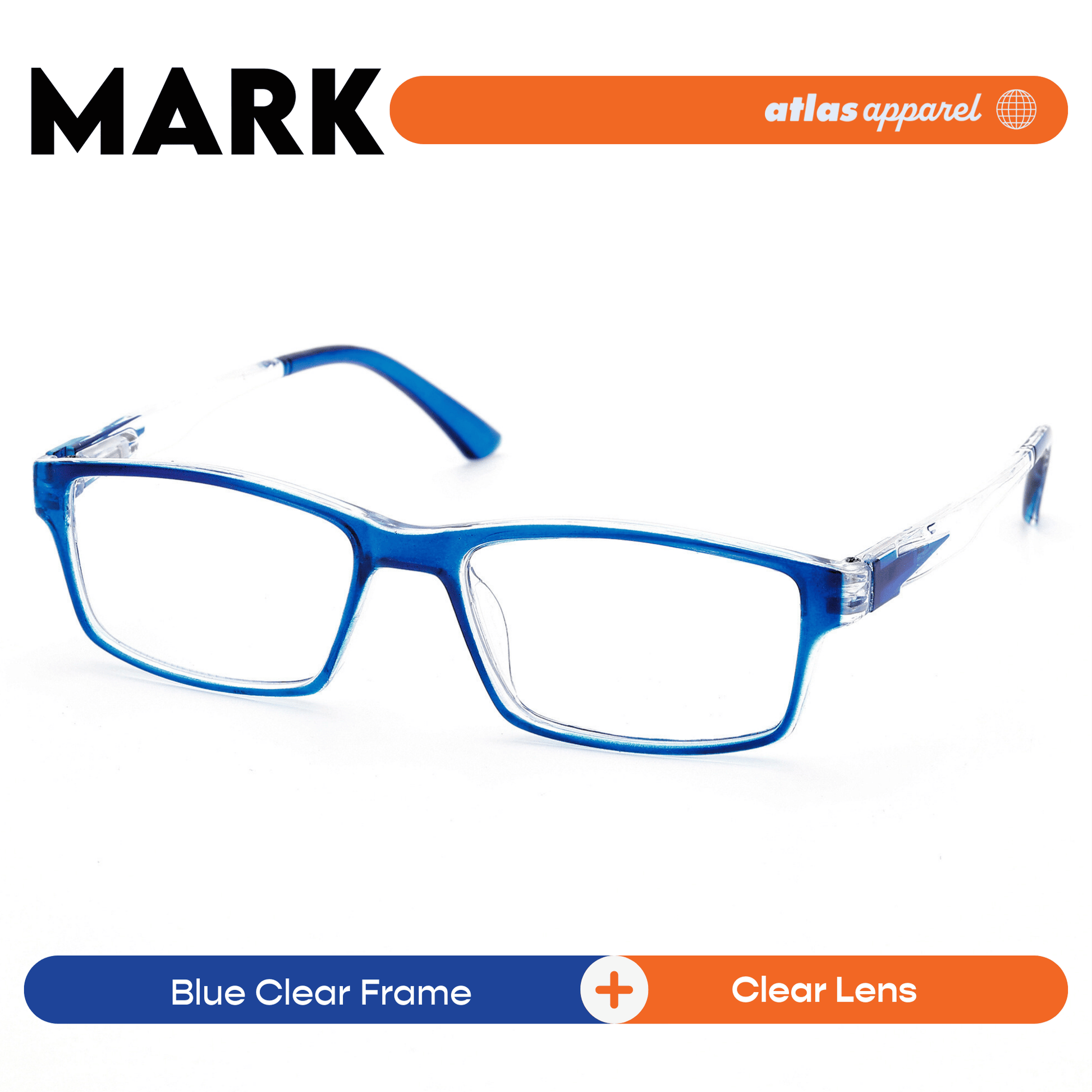 Atlas Apparel MARK Reading Glasses for Men, Graded Lenses (Size 47) - Spring Hinge Rectangular Frame