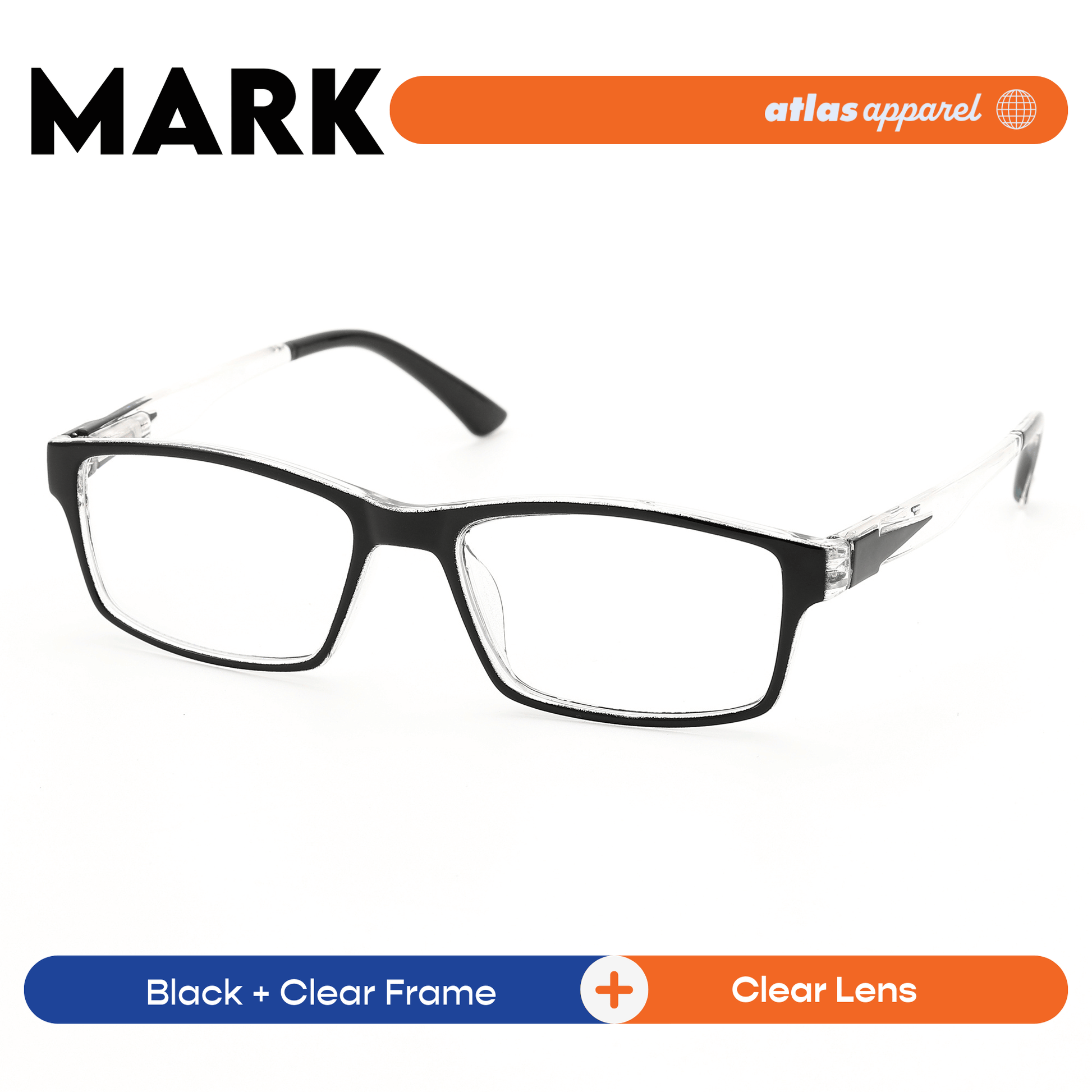 Atlas Apparel MARK Reading Glasses for Men, Graded Lenses (Size 47) - Spring Hinge Rectangular Frame