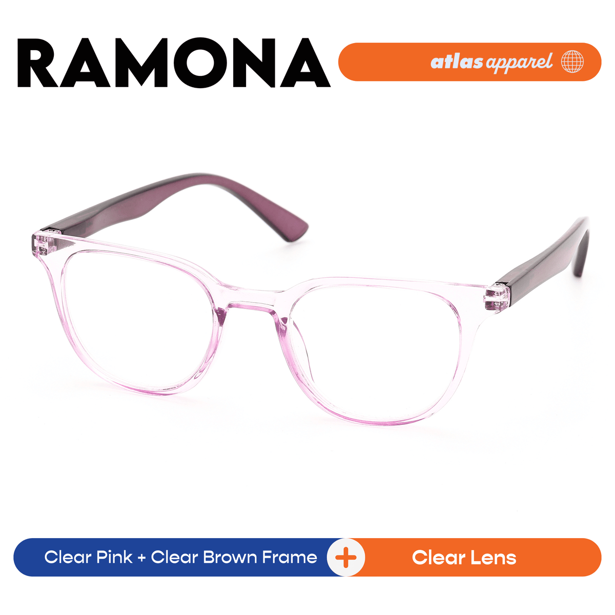 Atlas Apparel RAMONA Reading Glasses for Women, Graded Lenses (Size 48) - Spring Hinge Round Frame