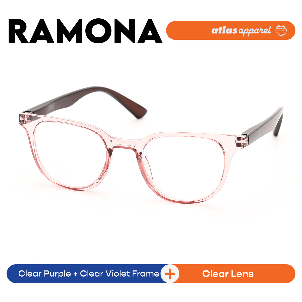 Atlas Apparel RAMONA Reading Glasses for Women, Graded Lenses (Size 48) - Spring Hinge Round Frame
