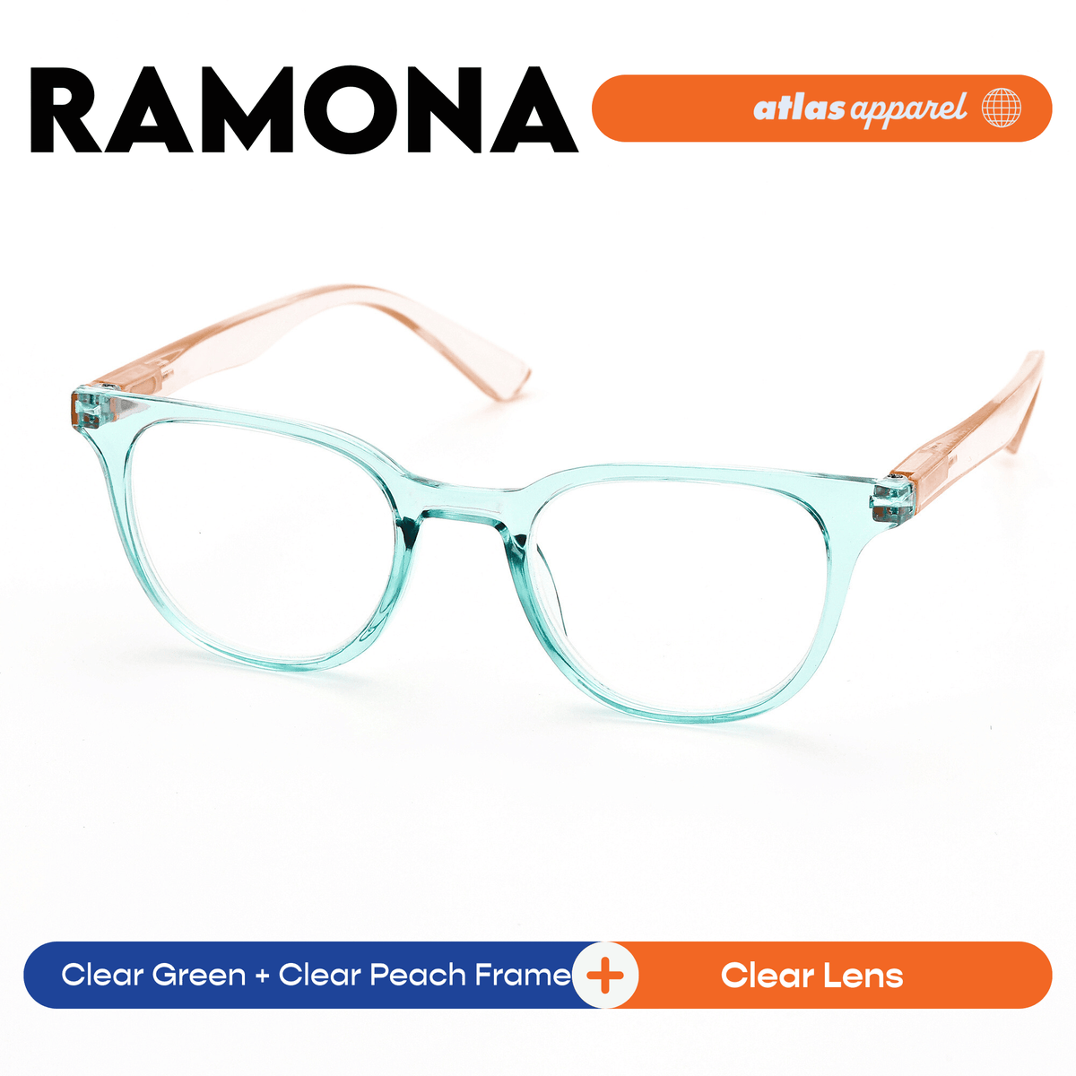 Atlas Apparel RAMONA Reading Glasses for Women, Graded Lenses (Size 48) - Spring Hinge Round Frame