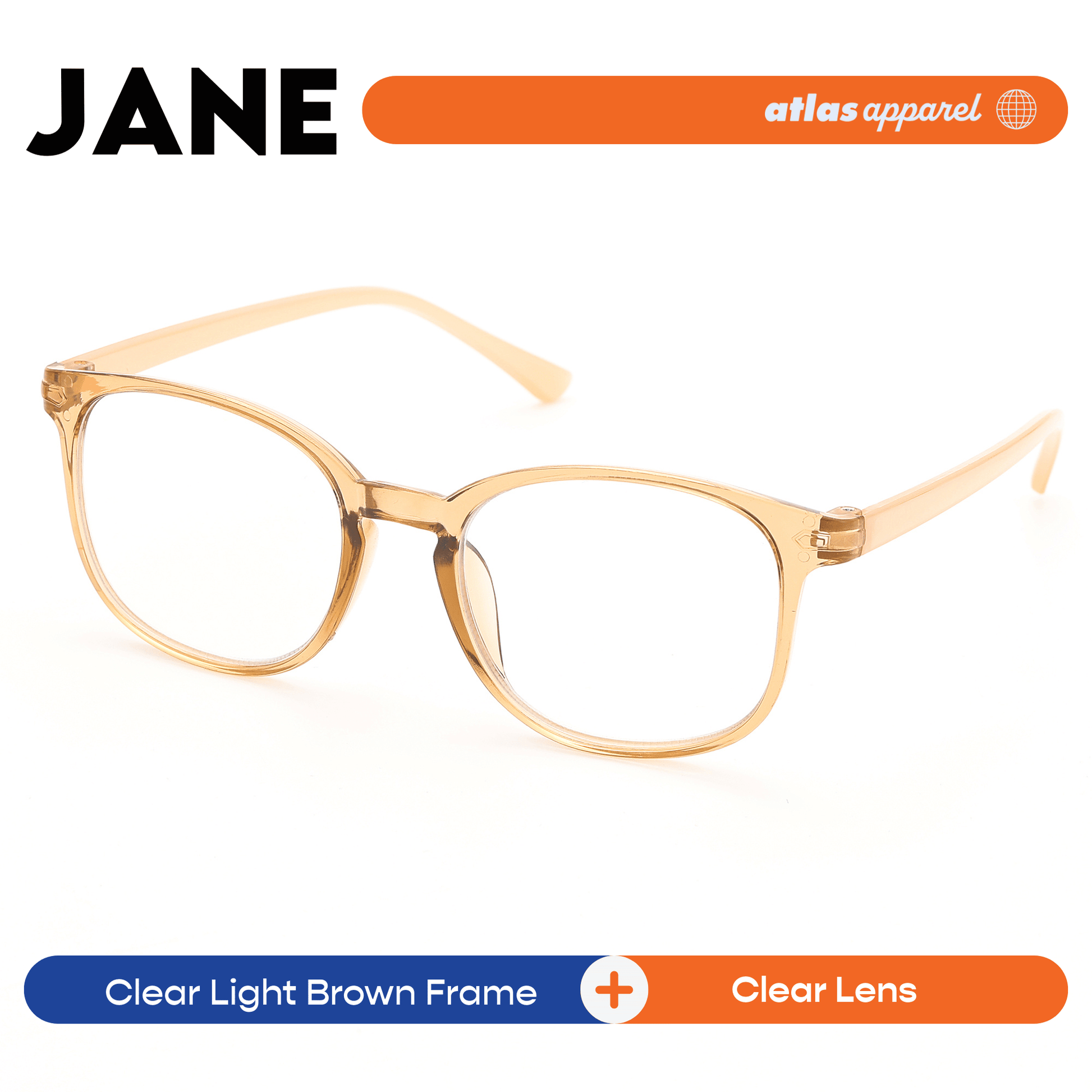 Atlas Apparel JANE Reading Glasses for Women, Graded Lenses (Size 47) - Square Frame, for Oval Face