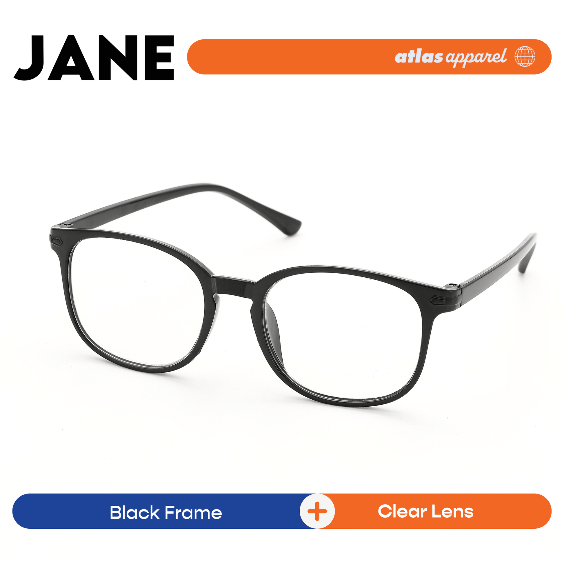 Atlas Apparel JANE Reading Glasses for Women, Graded Lenses (Size 47) - Square Frame, for Oval Face