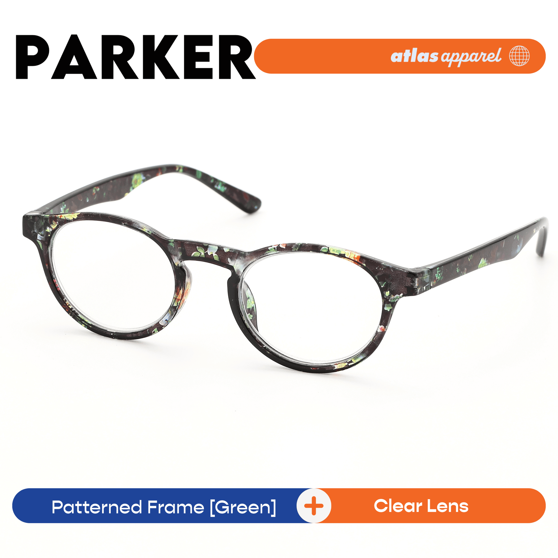 Atlas Apparel PARKER UNISEX Reading Glasses, Graded Lenses (Size 42) - Round Frame, for Diamond Face