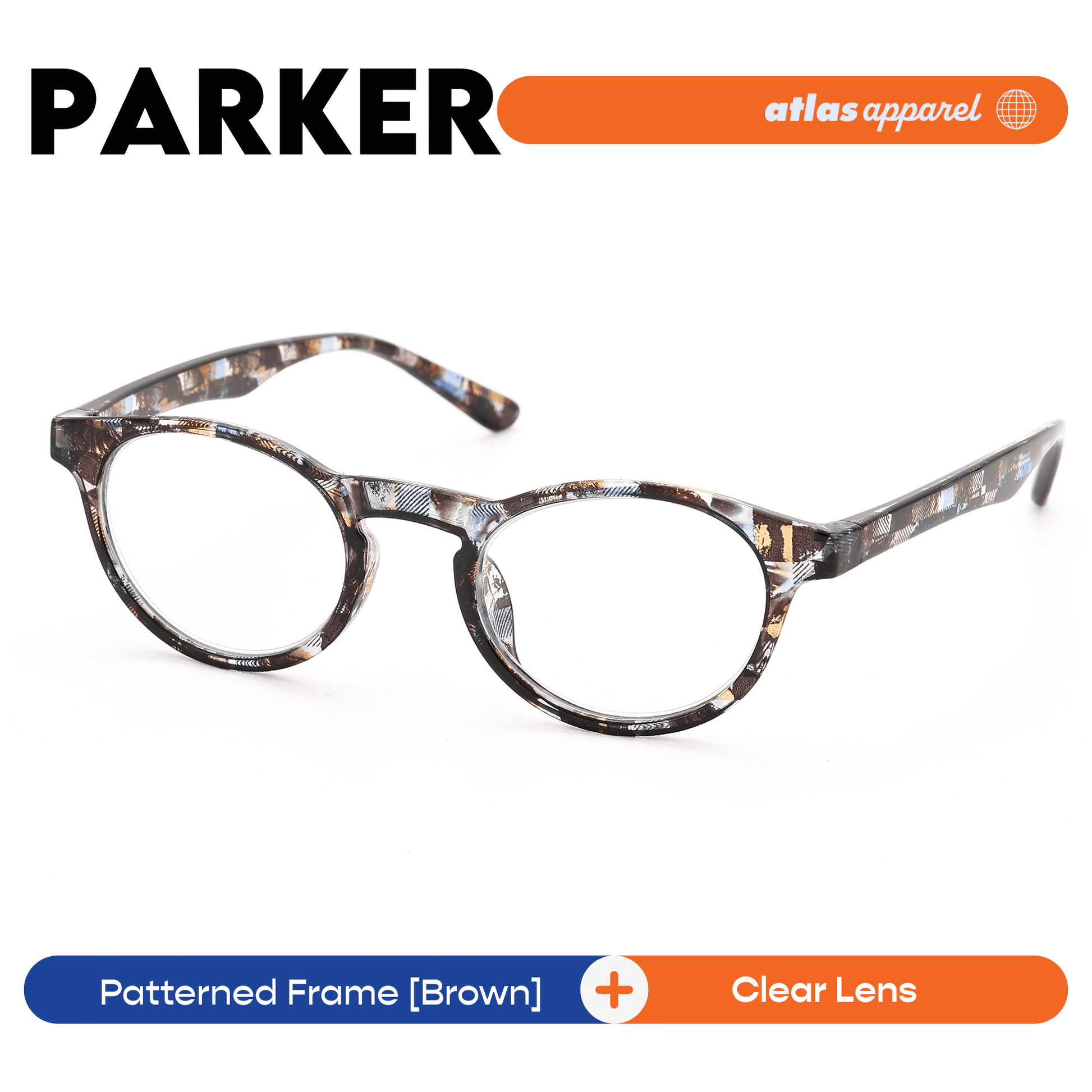 Atlas Apparel PARKER UNISEX Reading Glasses, Graded Lenses (Size 42) - Round Frame, for Diamond Face