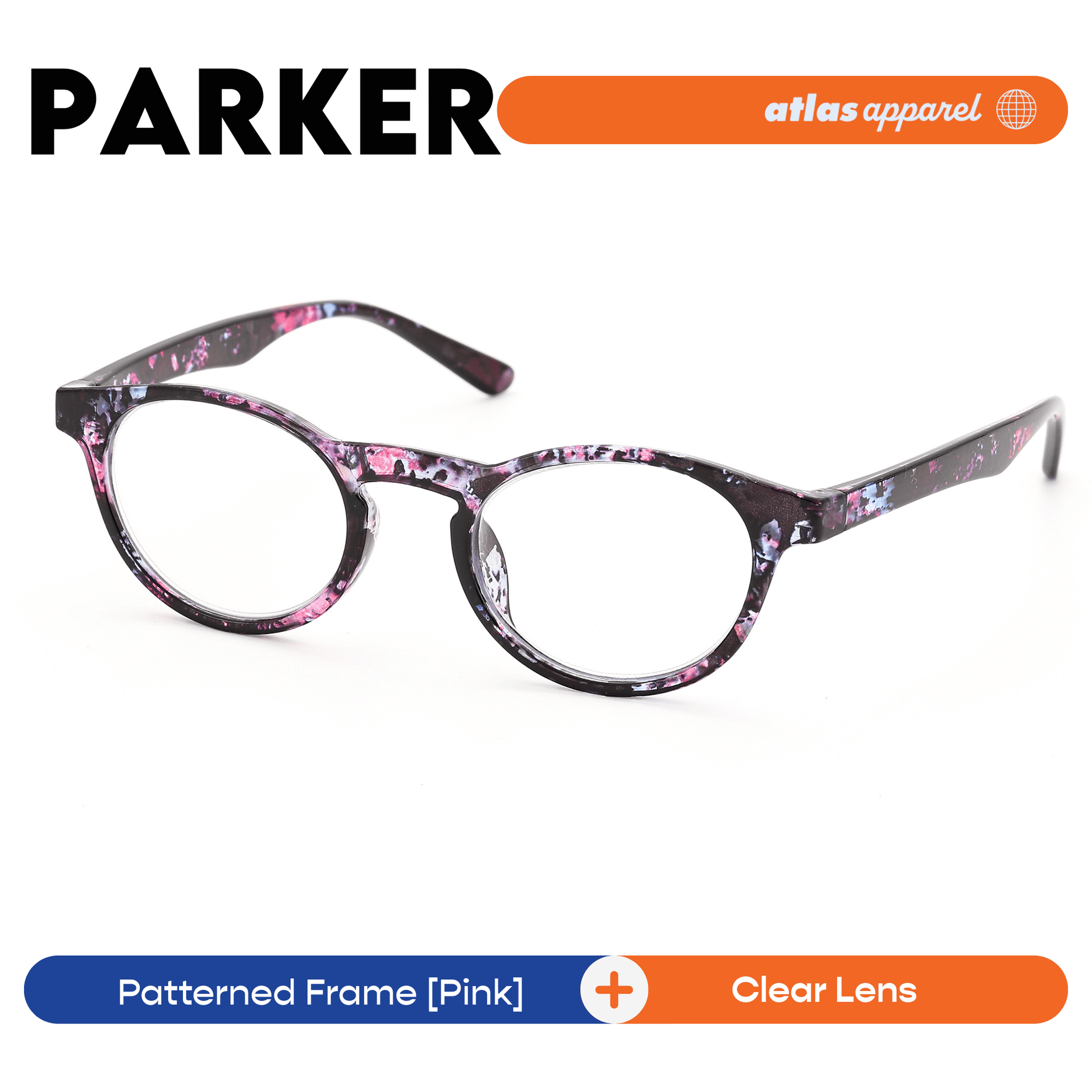 Atlas Apparel PARKER UNISEX Reading Glasses, Graded Lenses (Size 42) - Round Frame, for Diamond Face