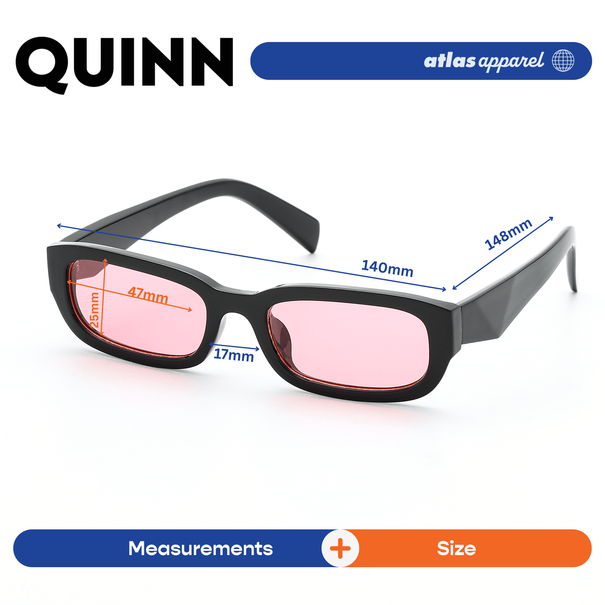 Atlas Apparel QUINN Unisex UV Protected Sunglasses (Size 47) - UV400, Rectangular Frame, for Round Face Shape
