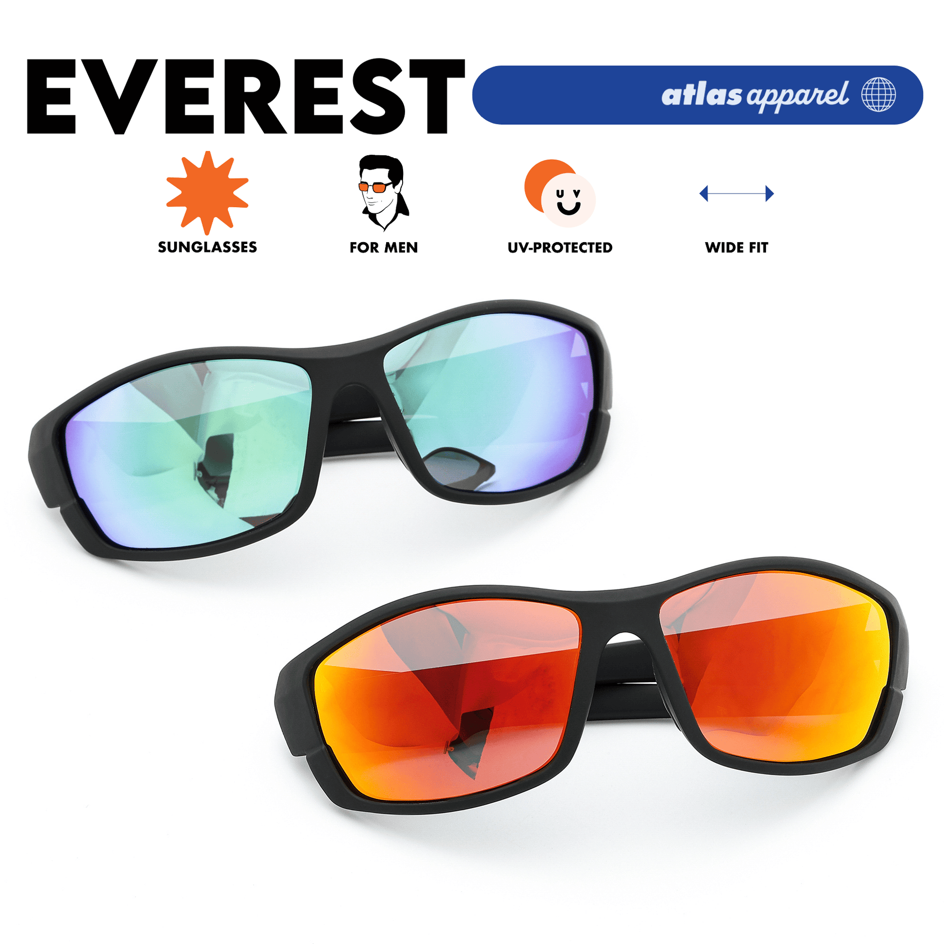 Atlas Apparel EVEREST UV Protected Sunglasses for Men (Size 55) - UV400, Wrap-around Frame, for Oval Face