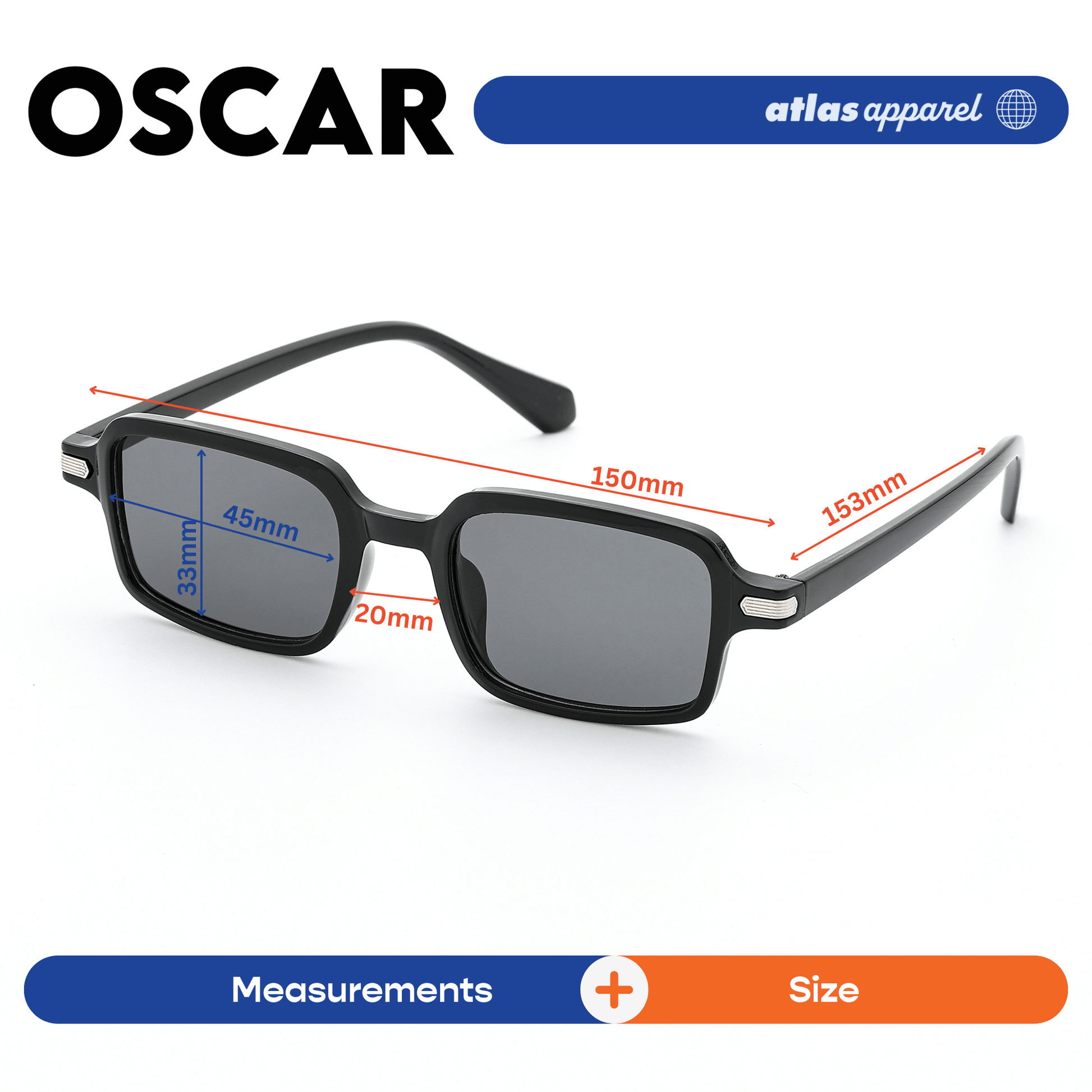 Atlas Apparel OSCAR UV Protected Sunglasses for Men (Size 45) - UV400, Square Frame, for Round Face