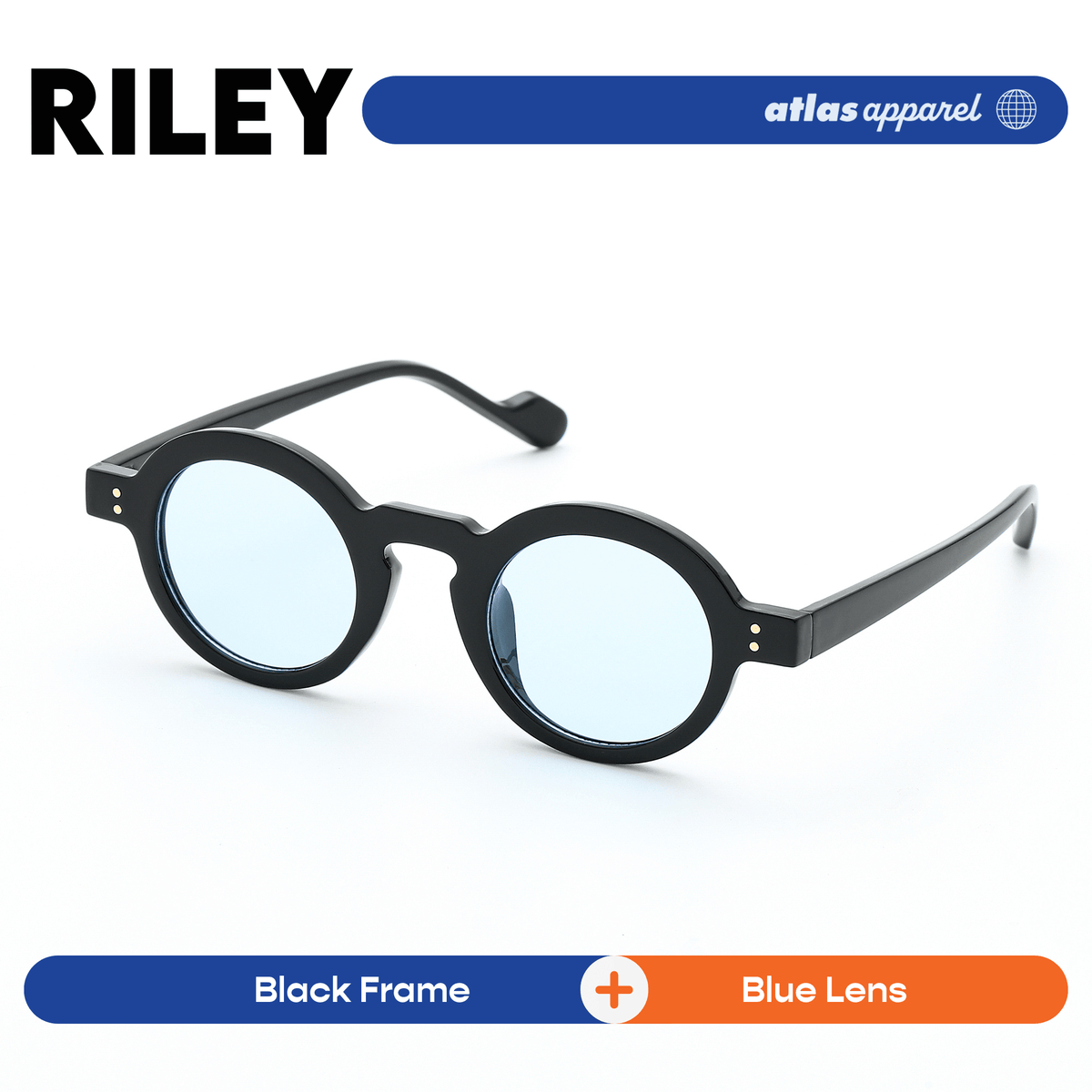 Atlas Apparel RILEY Unisex UV Protected Tinted Sunglasses (Size 40) - UV400, Round Frame, for Square Face Shape