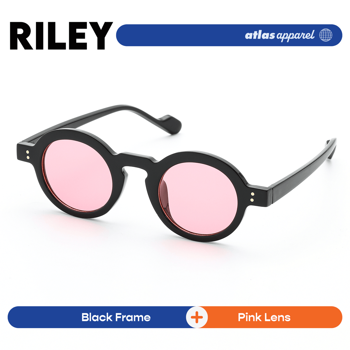 Atlas Apparel RILEY Unisex UV Protected Tinted Sunglasses (Size 40) - UV400, Round Frame, for Square Face Shape