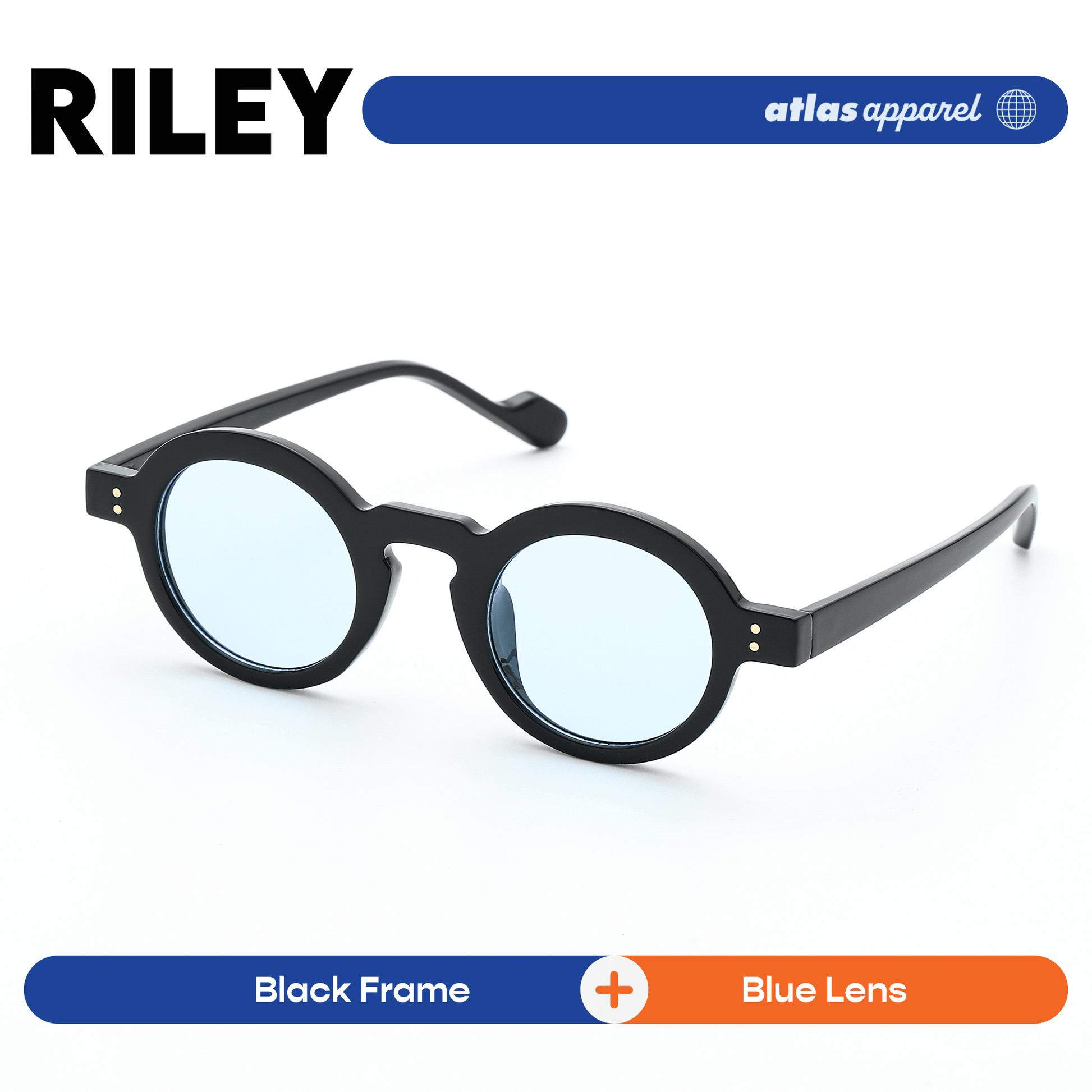 Atlas Apparel RILEY Unisex UV Protected Tinted Sunglasses (Size 40) - UV400, Round Frame, for Square Face Shape