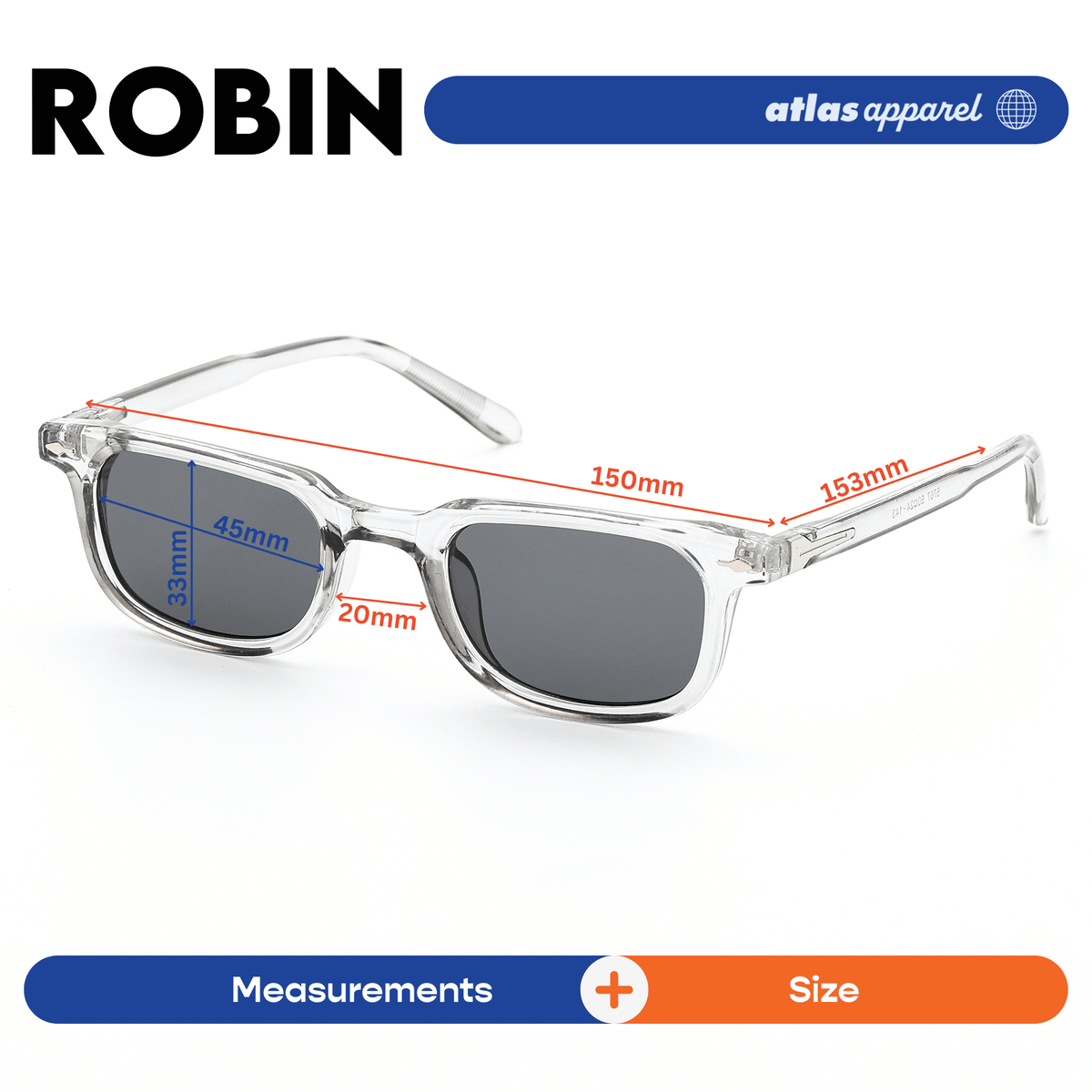 Atlas Apparel ROBIN UV Protected Sunglasses for Men (Size 45) - UV400, Rectangular Frame,for Round Face