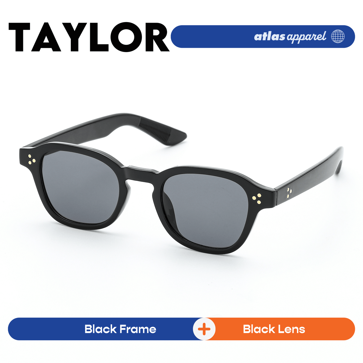 Atlas Apparel TAYLOR UNISEX UV Protected Sunglasses (Size 40) - UV400, Square Frame, for Round Face Shape