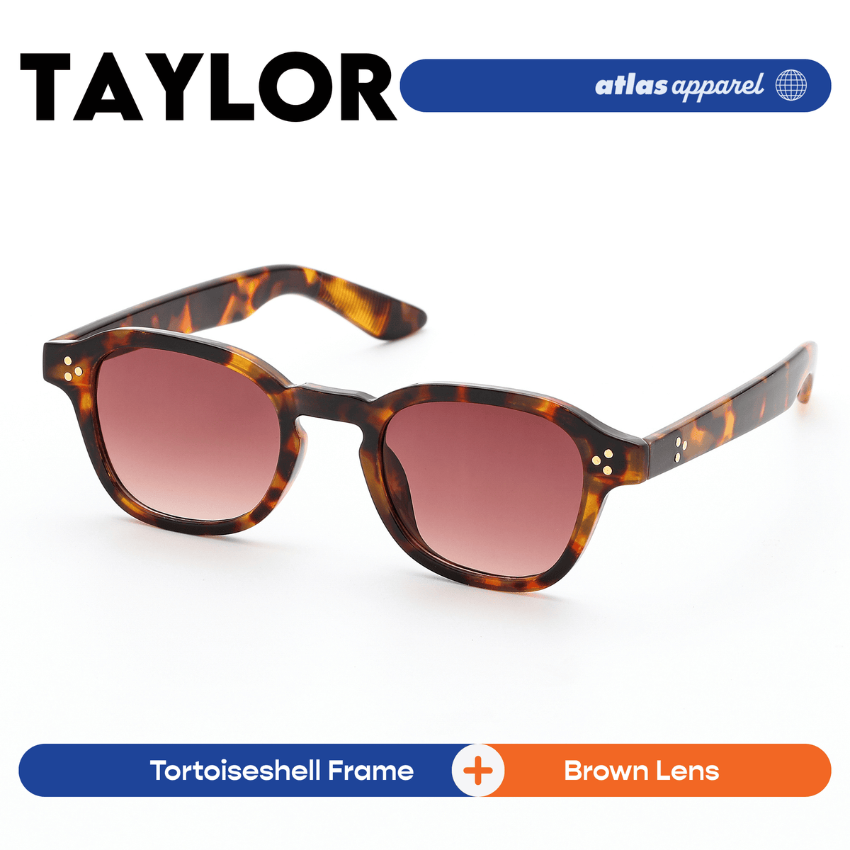 Atlas Apparel TAYLOR UNISEX UV Protected Sunglasses (Size 40) - UV400, Square Frame, for Round Face Shape