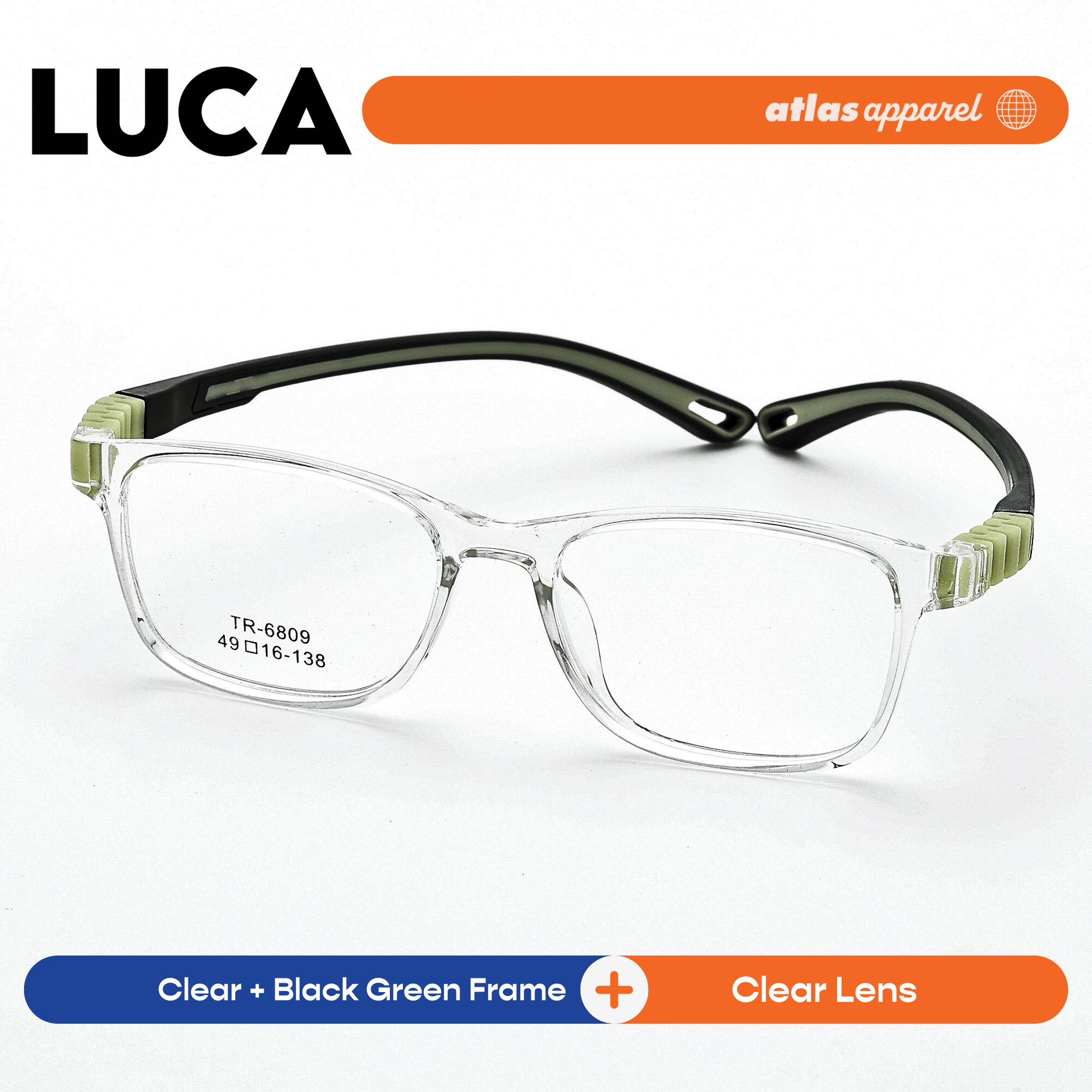Atlas Apparel LUCA Premium Kids Eyeglasses (Size 43) - Square Frame