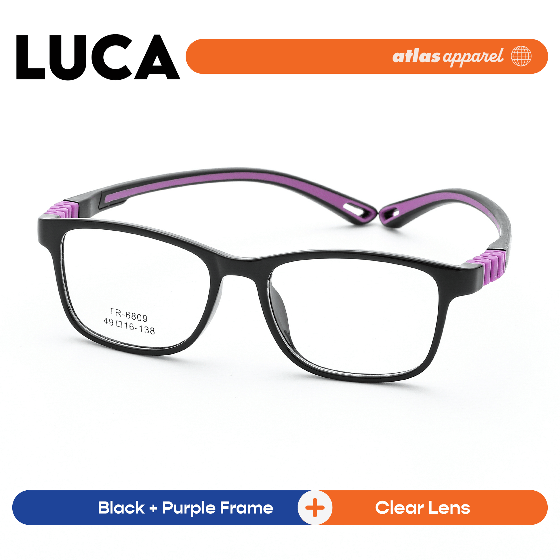 Atlas Apparel LUCA Premium Kids Eyeglasses (Size 43) - Square Frame