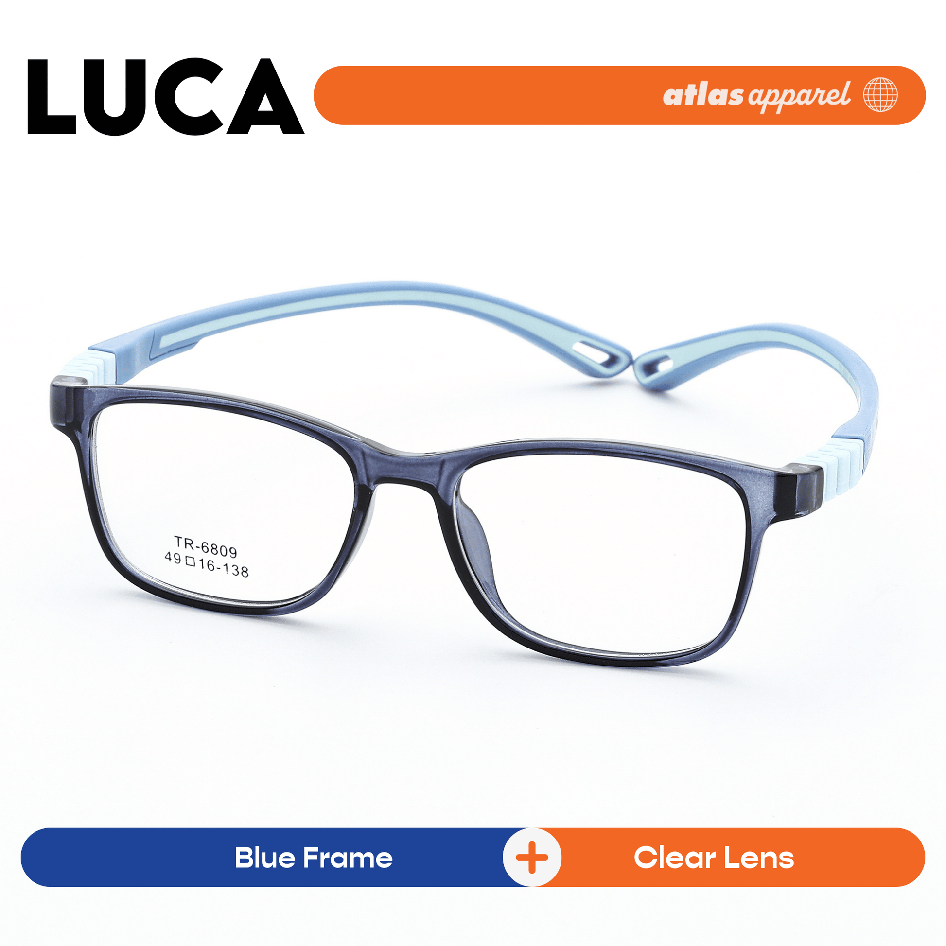 Atlas Apparel LUCA Premium Kids Eyeglasses (Size 43) - Square Frame