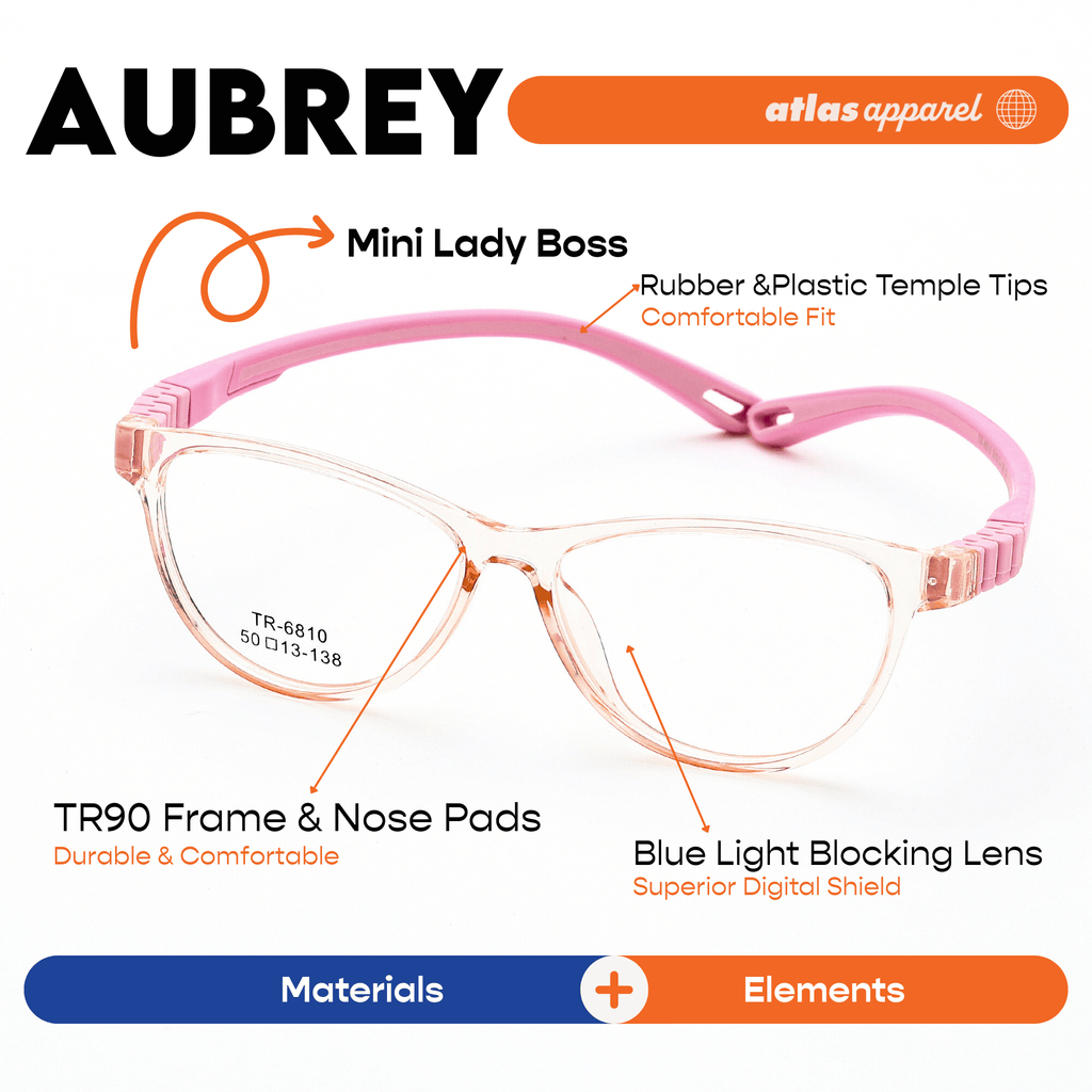 Atlas Apparel AUBREY Premium Kids Eyeglasses (Size 43) - Cat-eye Frame