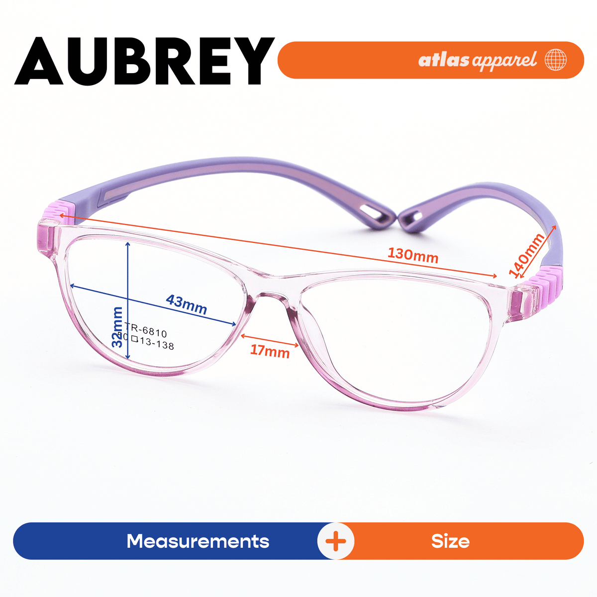 Atlas Apparel AUBREY Premium Kids Eyeglasses (Size 43) - Cat-eye Frame
