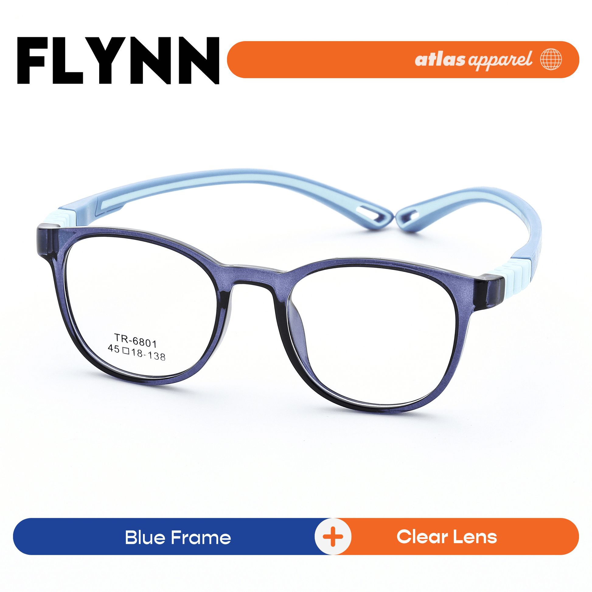 Atlas Apparel FLYNN Premium Kids Eyeglasses (Size 40) - Round Frame