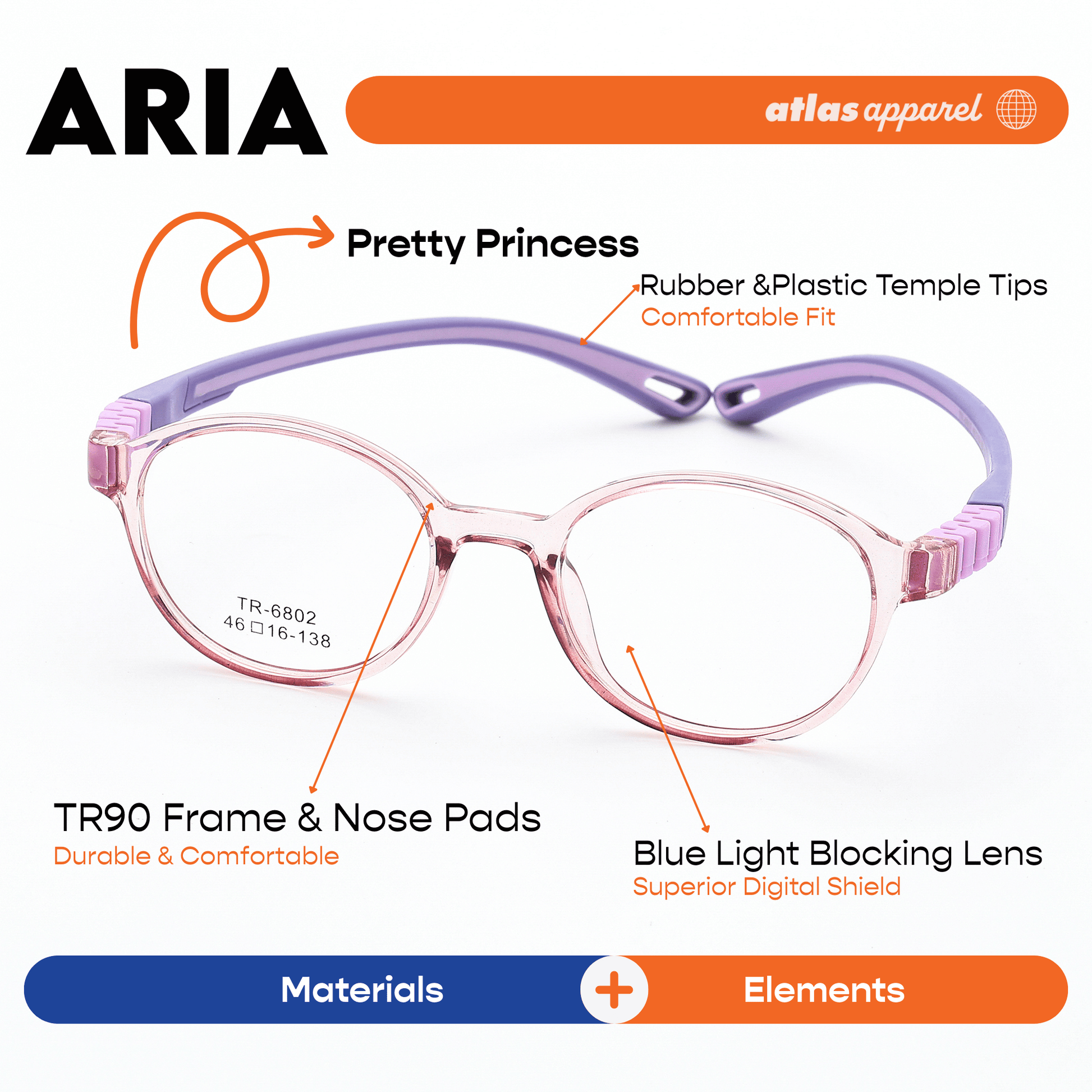 Atlas Apparel ARIA Premium Kids Eyeglasses (Size 42) - Round Frame
