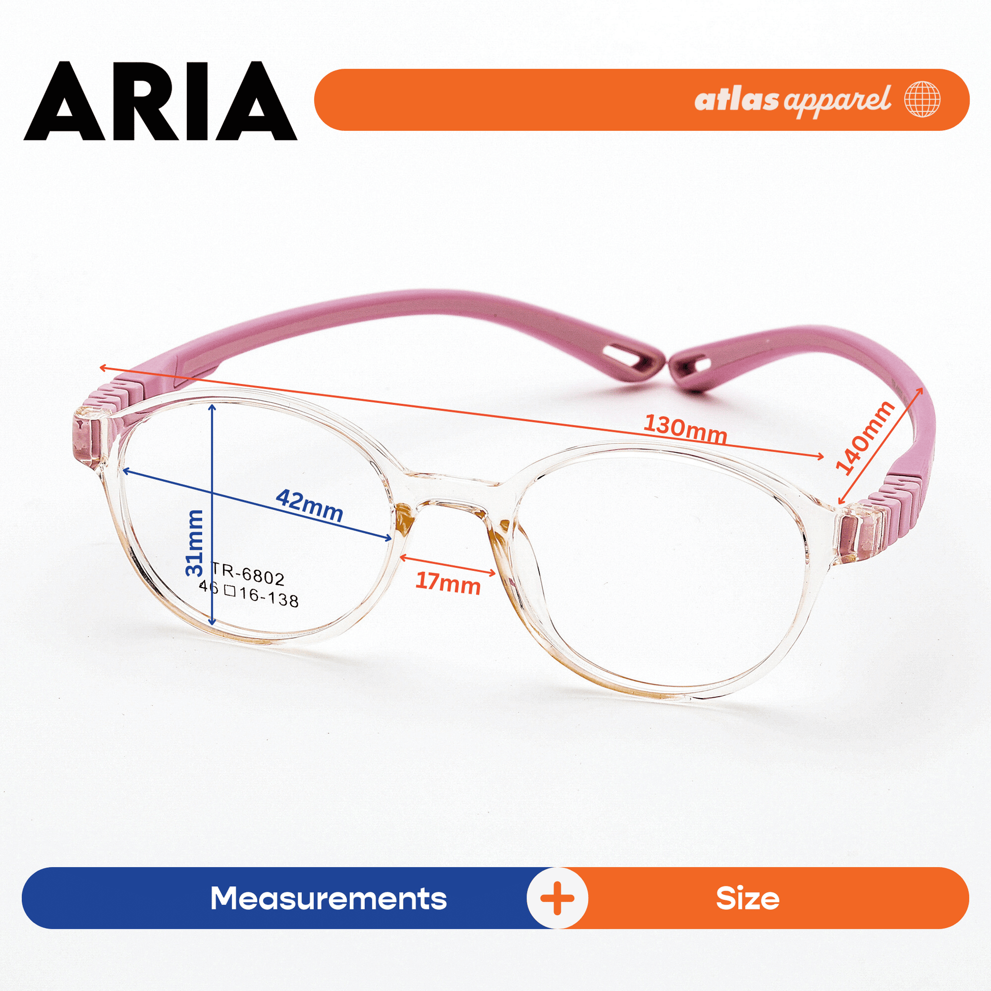 Atlas Apparel ARIA Premium Kids Eyeglasses (Size 42) - Round Frame