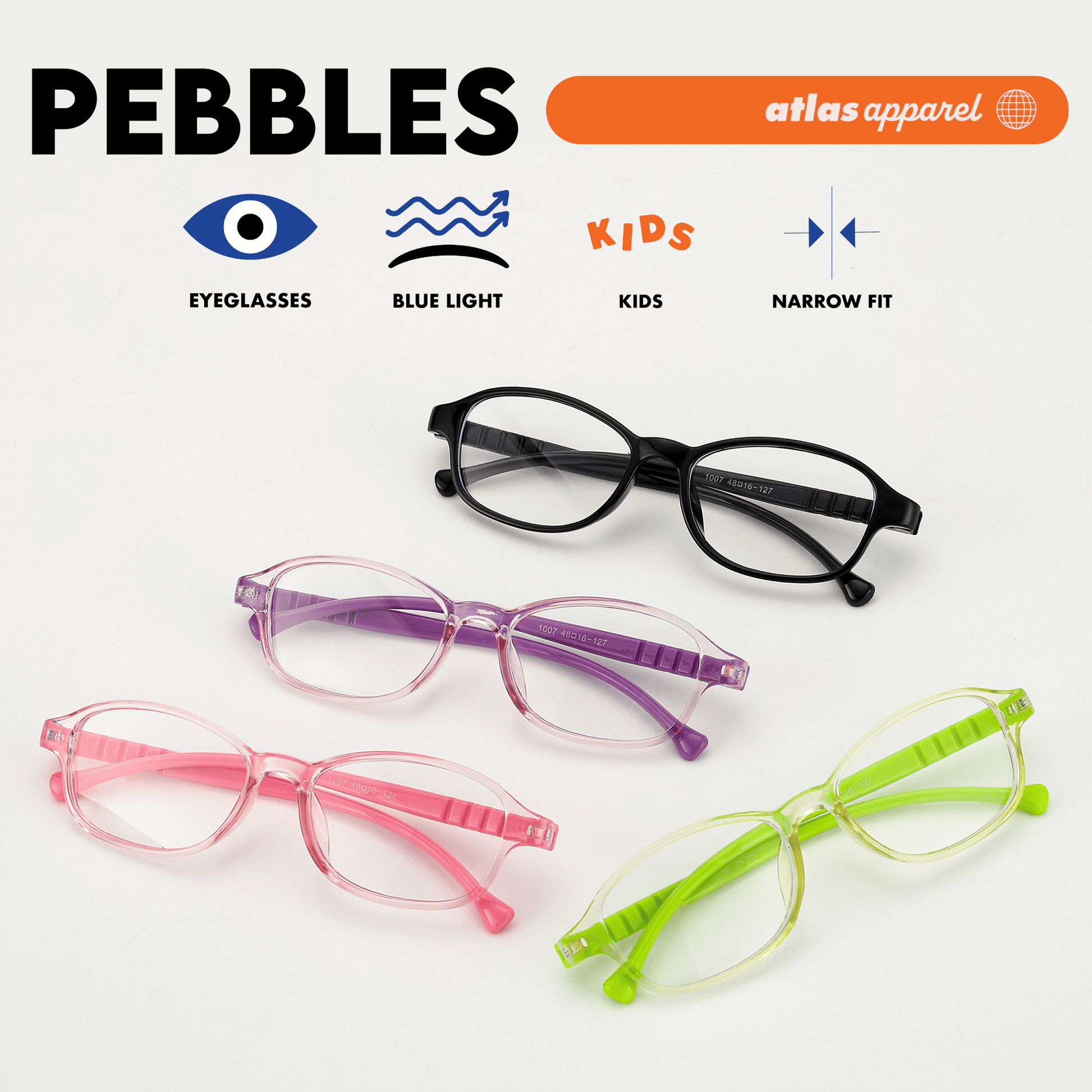 Atlas Apparel PEBBLES Blue Light Blocking Anti-Radiation Eyeglasses for Kids / Pre-Teens(Size 44) - Oval Frame