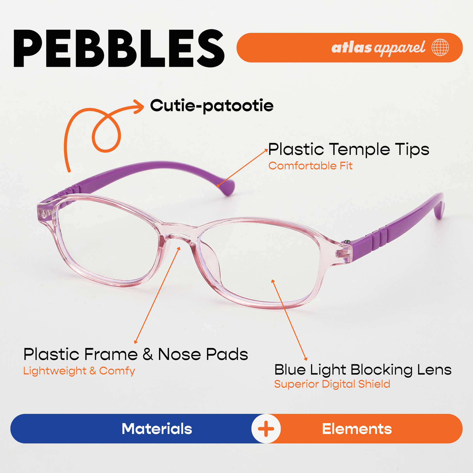 Atlas Apparel PEBBLES Blue Light Blocking Anti-Radiation Eyeglasses for Kids / Pre-Teens(Size 44) - Oval Frame