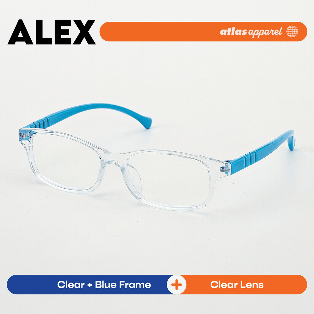 Atlas Apparel ALEX Blue Light Blocking Anti-Radiation Eyeglasses for Kids / Pre-Teens (Size 42) - Rectangular Frame