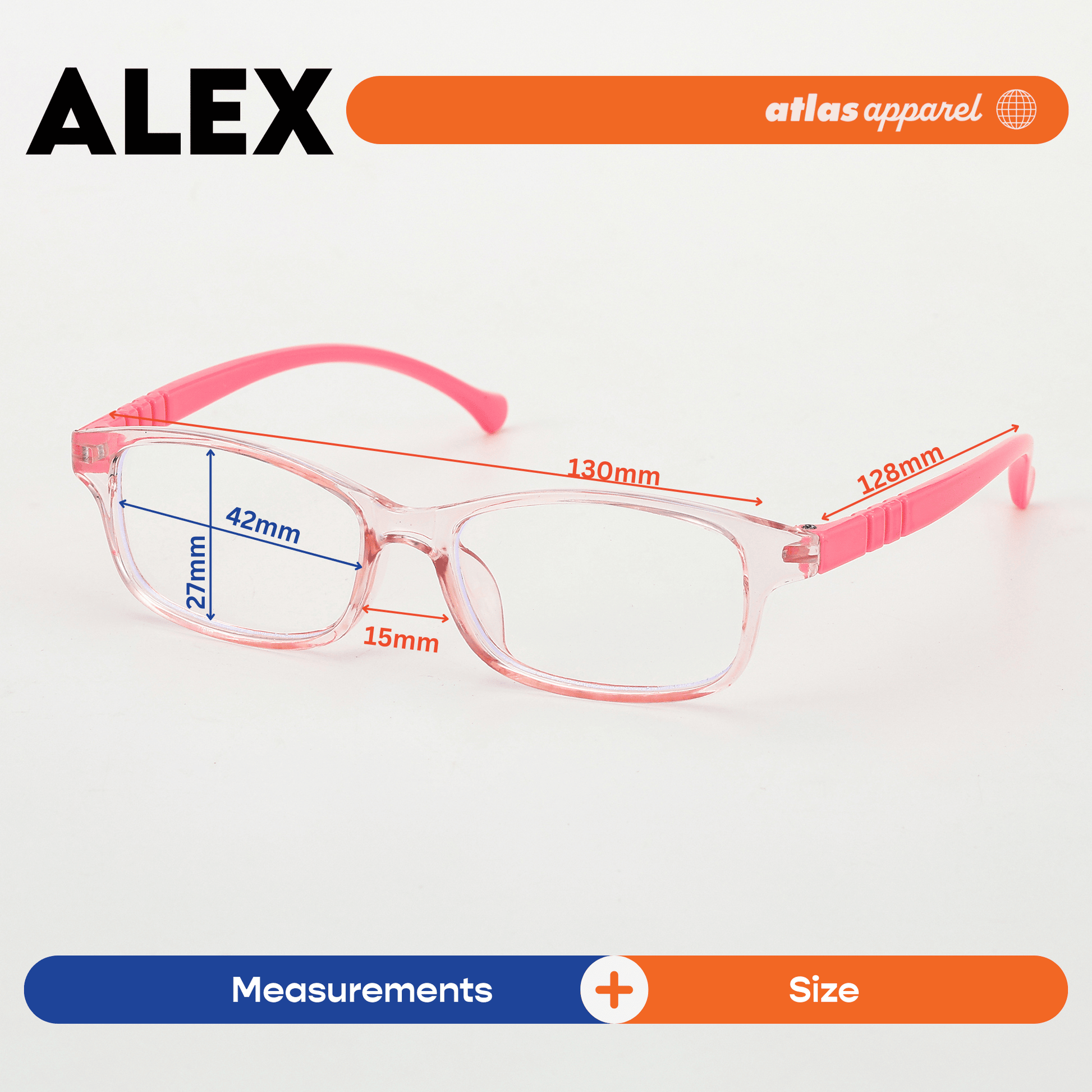 Atlas Apparel ALEX Blue Light Blocking Anti-Radiation Eyeglasses for Kids / Pre-Teens (Size 42) - Rectangular Frame