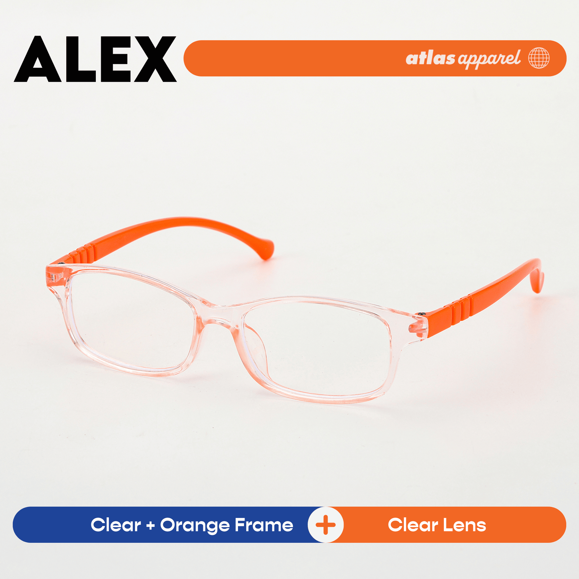Atlas Apparel ALEX Blue Light Blocking Anti-Radiation Eyeglasses for Kids / Pre-Teens (Size 42) - Rectangular Frame