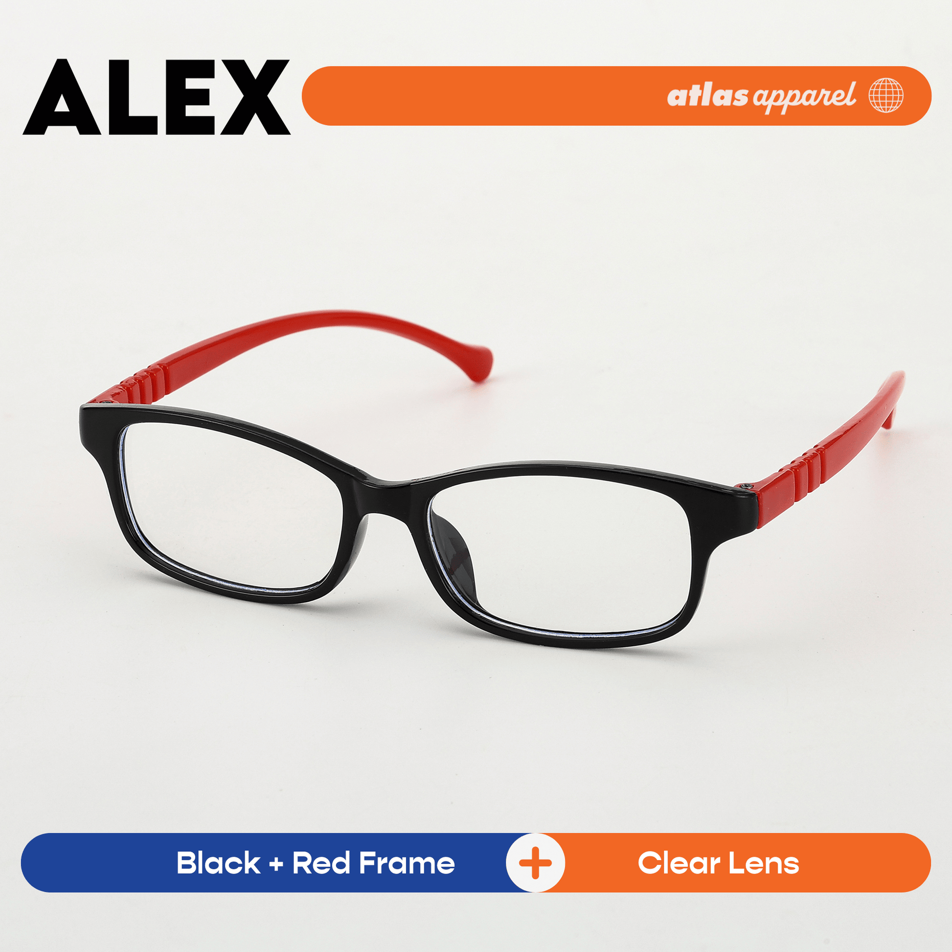 Atlas Apparel ALEX Blue Light Blocking Anti-Radiation Eyeglasses for Kids / Pre-Teens (Size 42) - Rectangular Frame