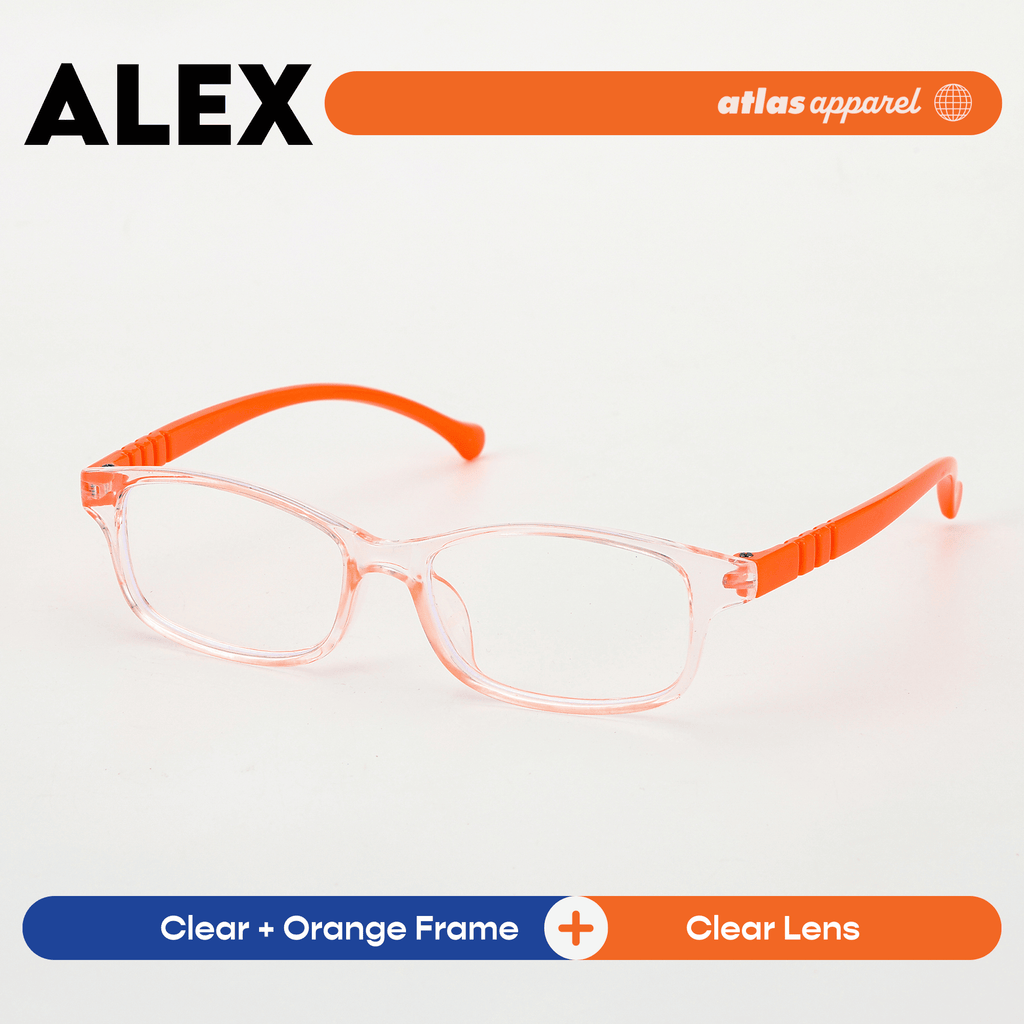Atlas Apparel ALEX Blue Light Blocking Anti-Radiation Eyeglasses for Kids / Pre-Teens (Size 42) - Rectangular Frame
