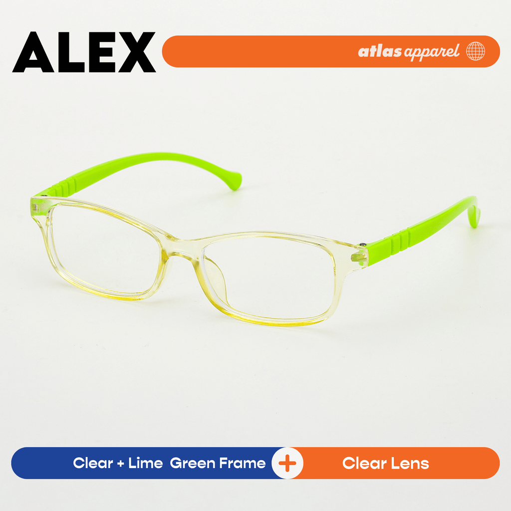 Atlas Apparel ALEX Blue Light Blocking Anti-Radiation Eyeglasses for Kids / Pre-Teens (Size 42) - Rectangular Frame