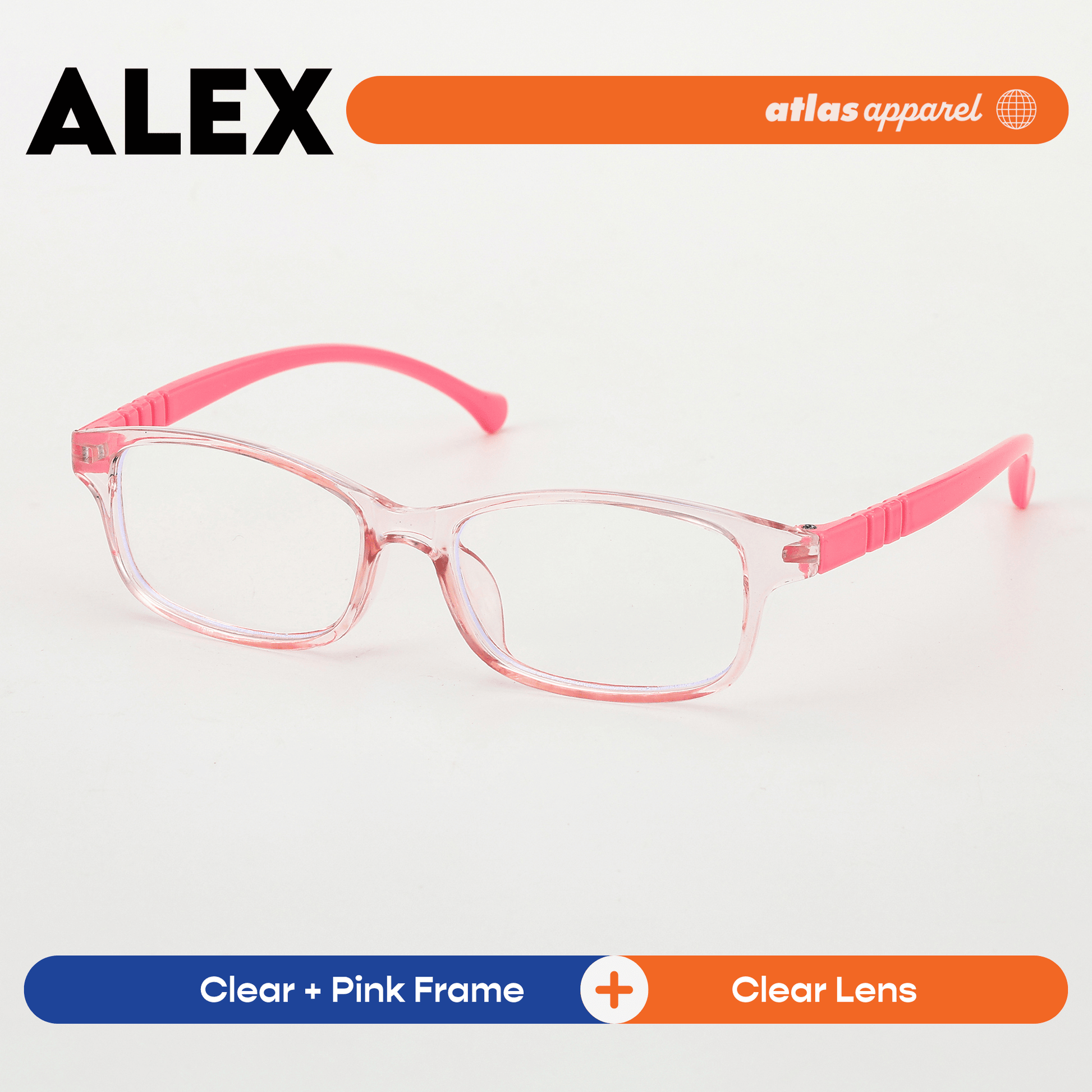 Atlas Apparel ALEX Blue Light Blocking Anti-Radiation Eyeglasses for Kids / Pre-Teens (Size 42) - Rectangular Frame