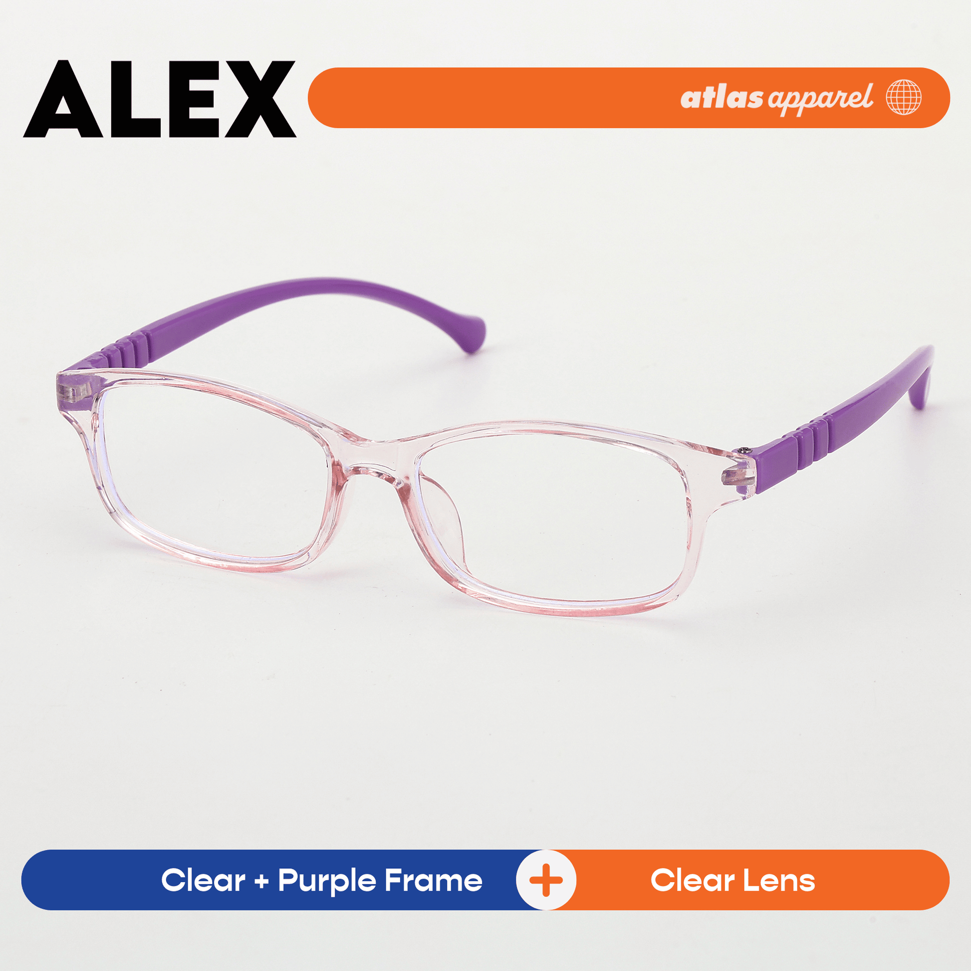 Atlas Apparel ALEX Blue Light Blocking Anti-Radiation Eyeglasses for Kids / Pre-Teens (Size 42) - Rectangular Frame