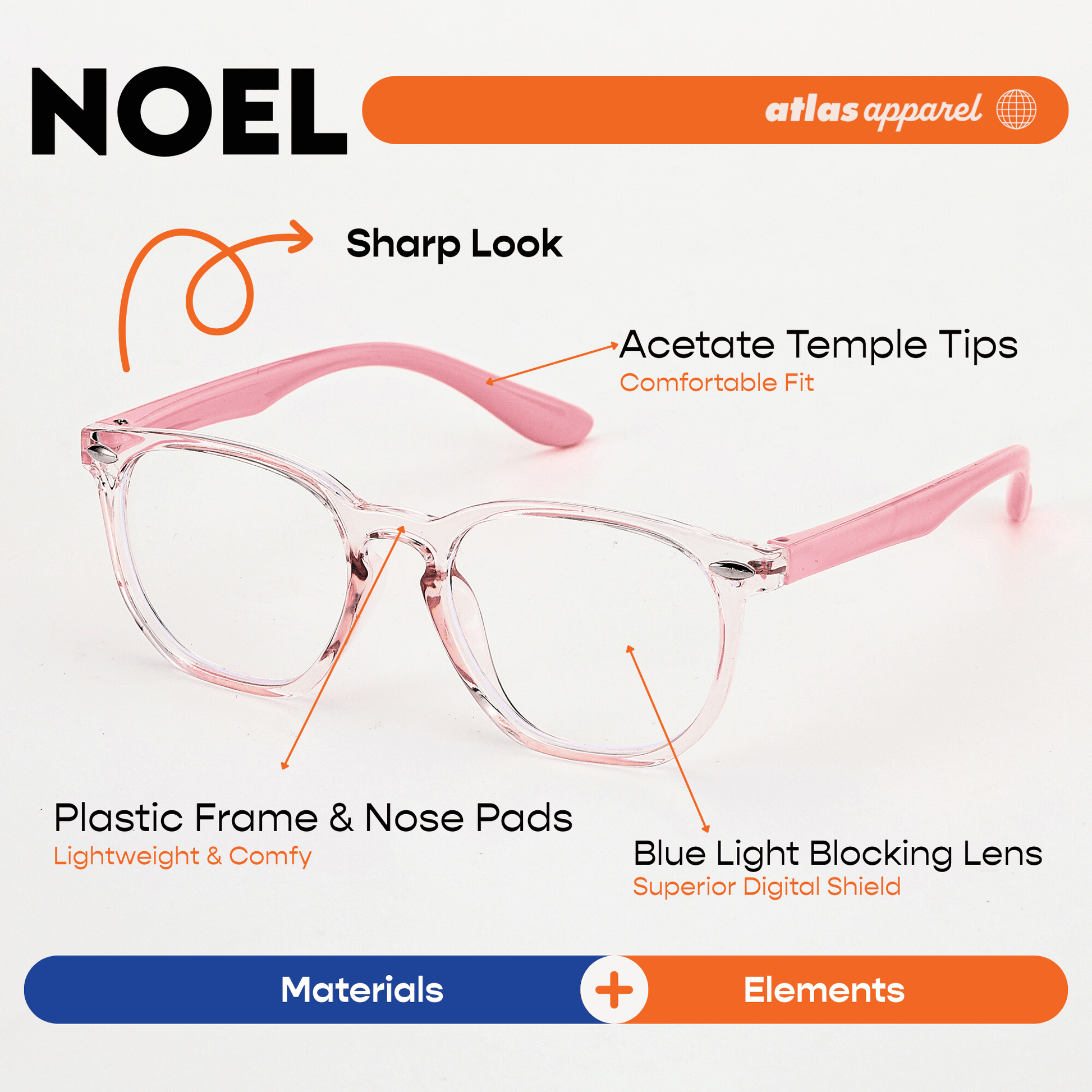 Atlas Apparel NOEL Blue Light Blocking Anti-Radiation Eyeglasses for Kids / Pre-Teens (Size 43) - Round Frame