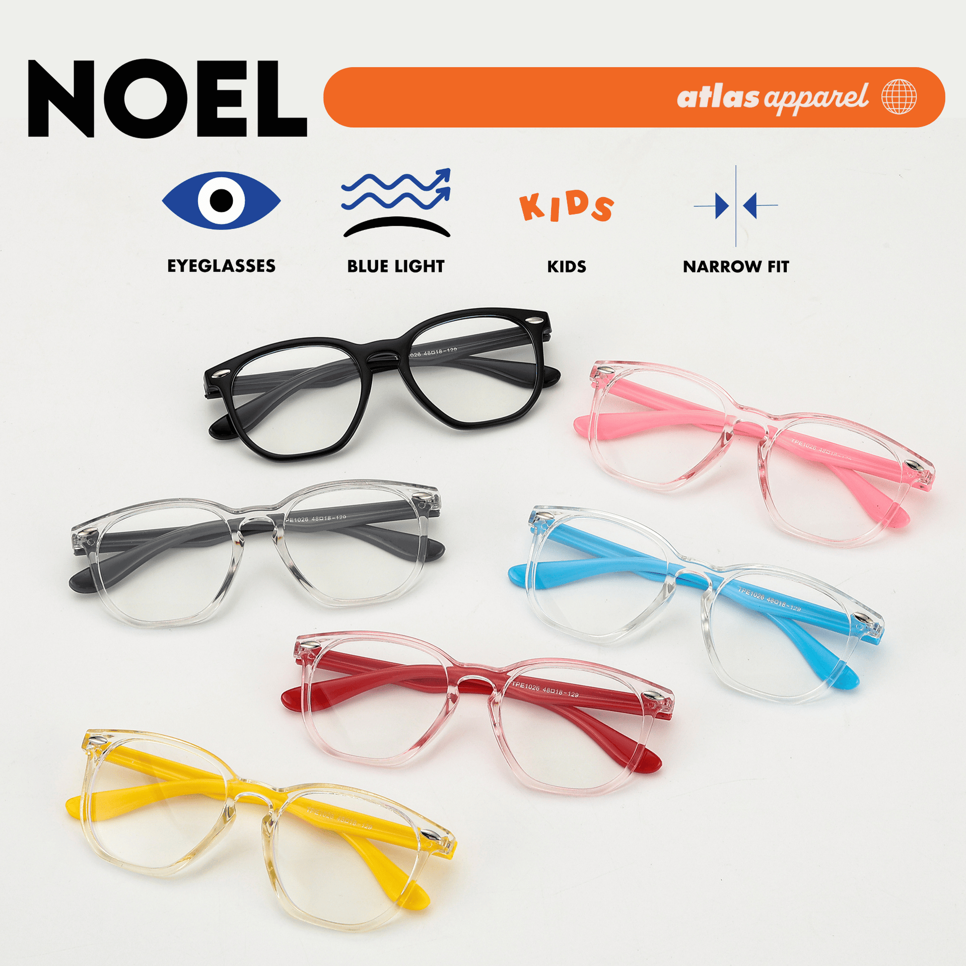 Atlas Apparel NOEL Blue Light Blocking Anti-Radiation Eyeglasses for Kids / Pre-Teens (Size 43) - Round Frame